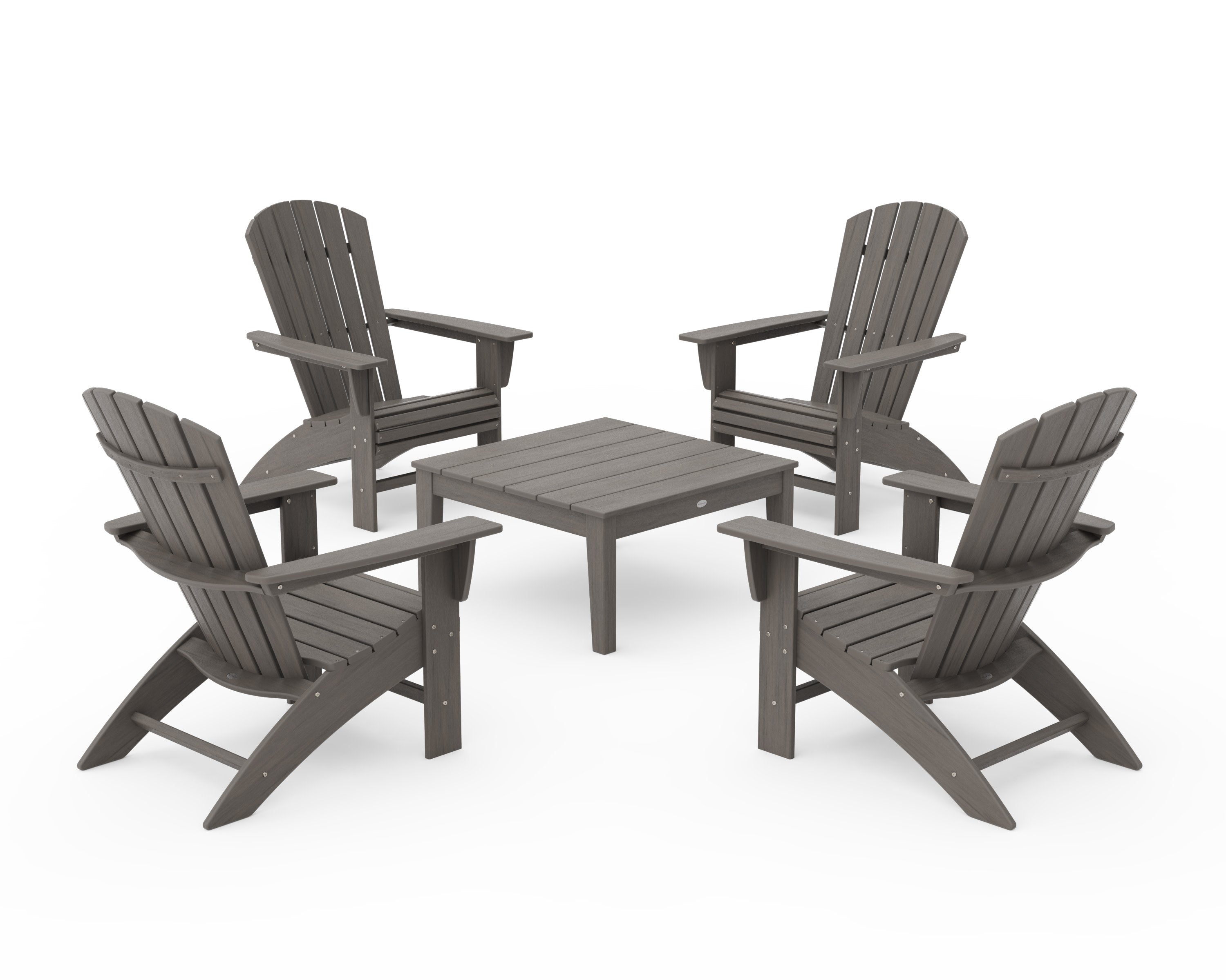 5-Piece Nautical Curveback Adirondack Chair Conversation Set with 36" Conversation Table