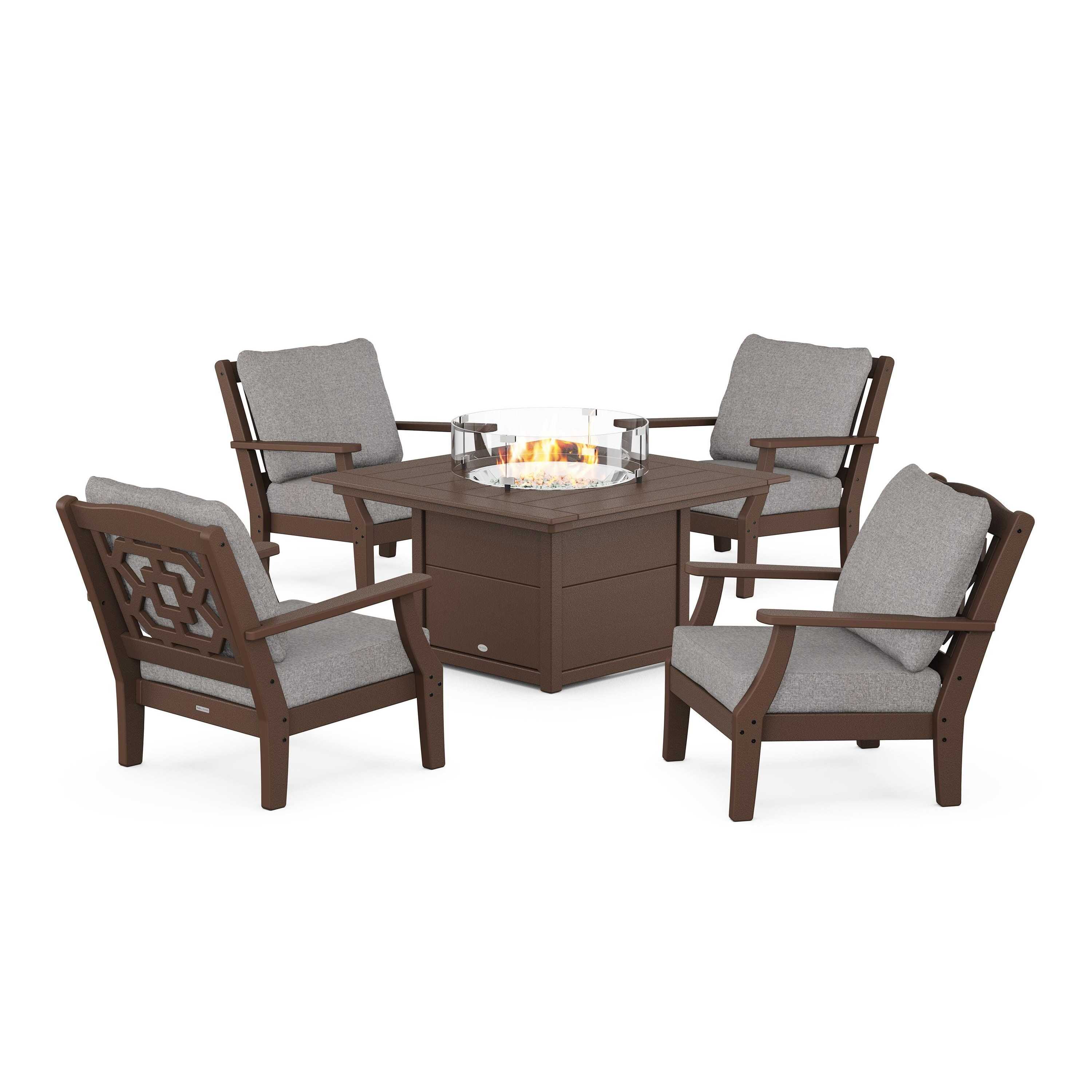Chinoiserie 5-Piece Deep Seating Set with Fire Pit Table
