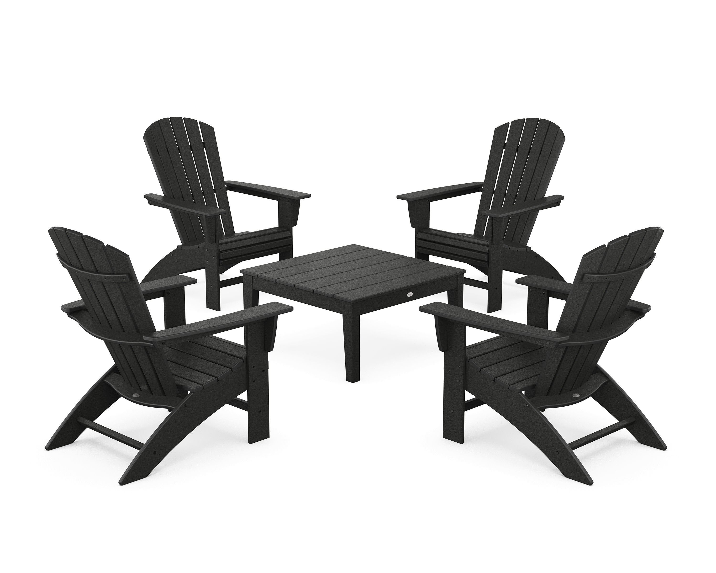 5-Piece Nautical Curveback Adirondack Chair Conversation Set with 36" Conversation Table