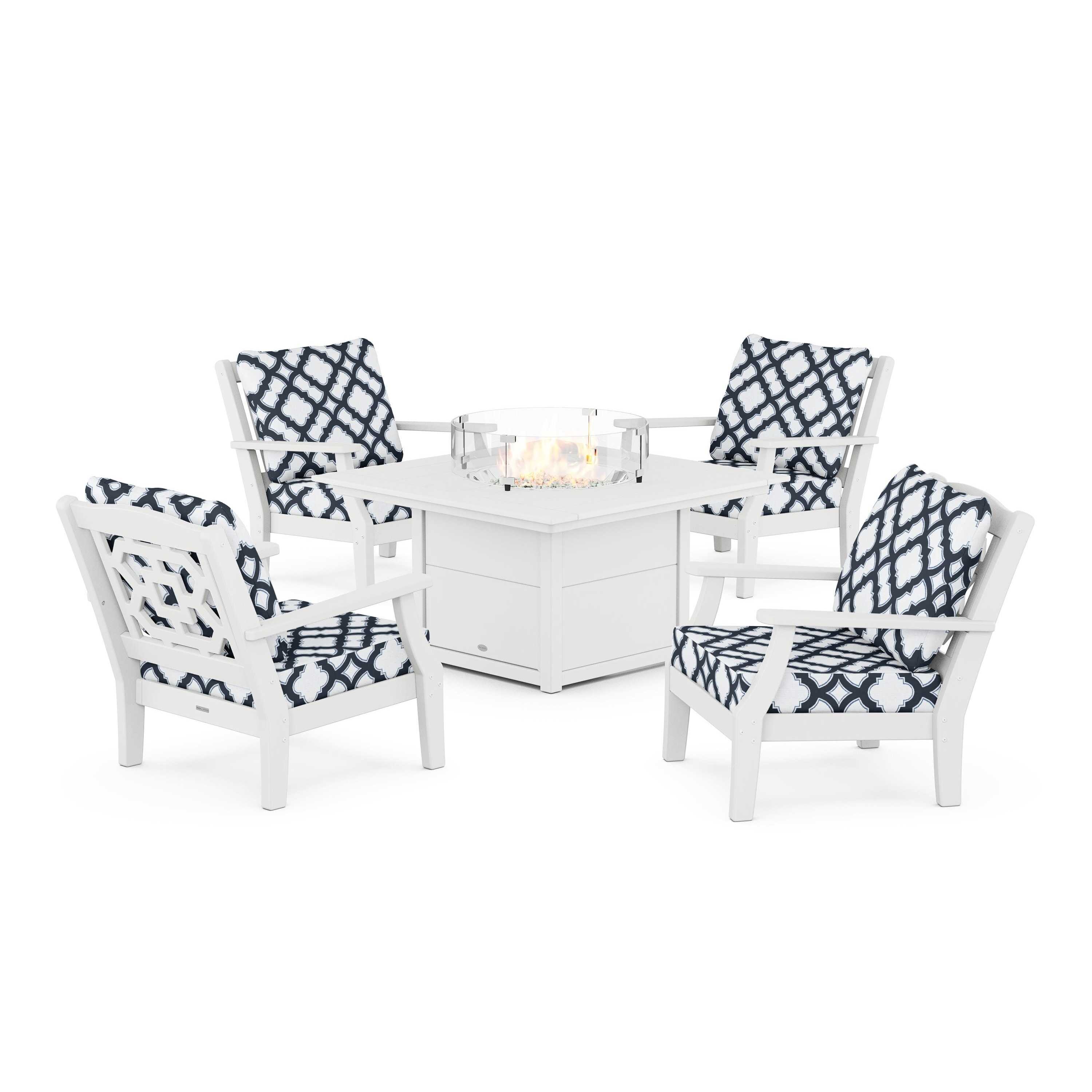 Chinoiserie 5-Piece Deep Seating Set with Fire Pit Table