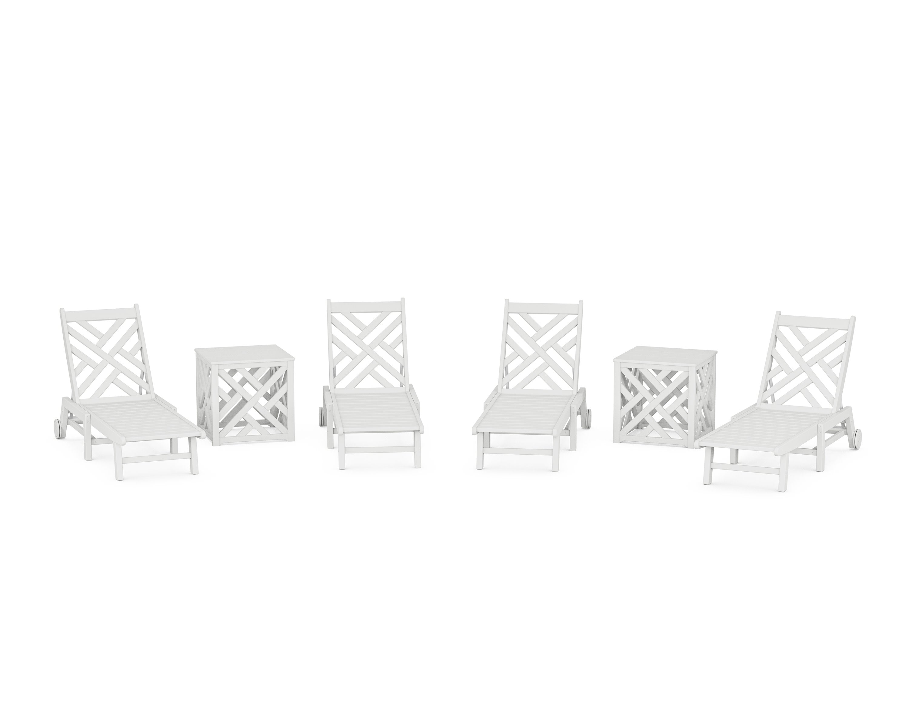 Chippendale 6-Piece Chaise Set with Wheels and Umbrella Stand Accent Table
