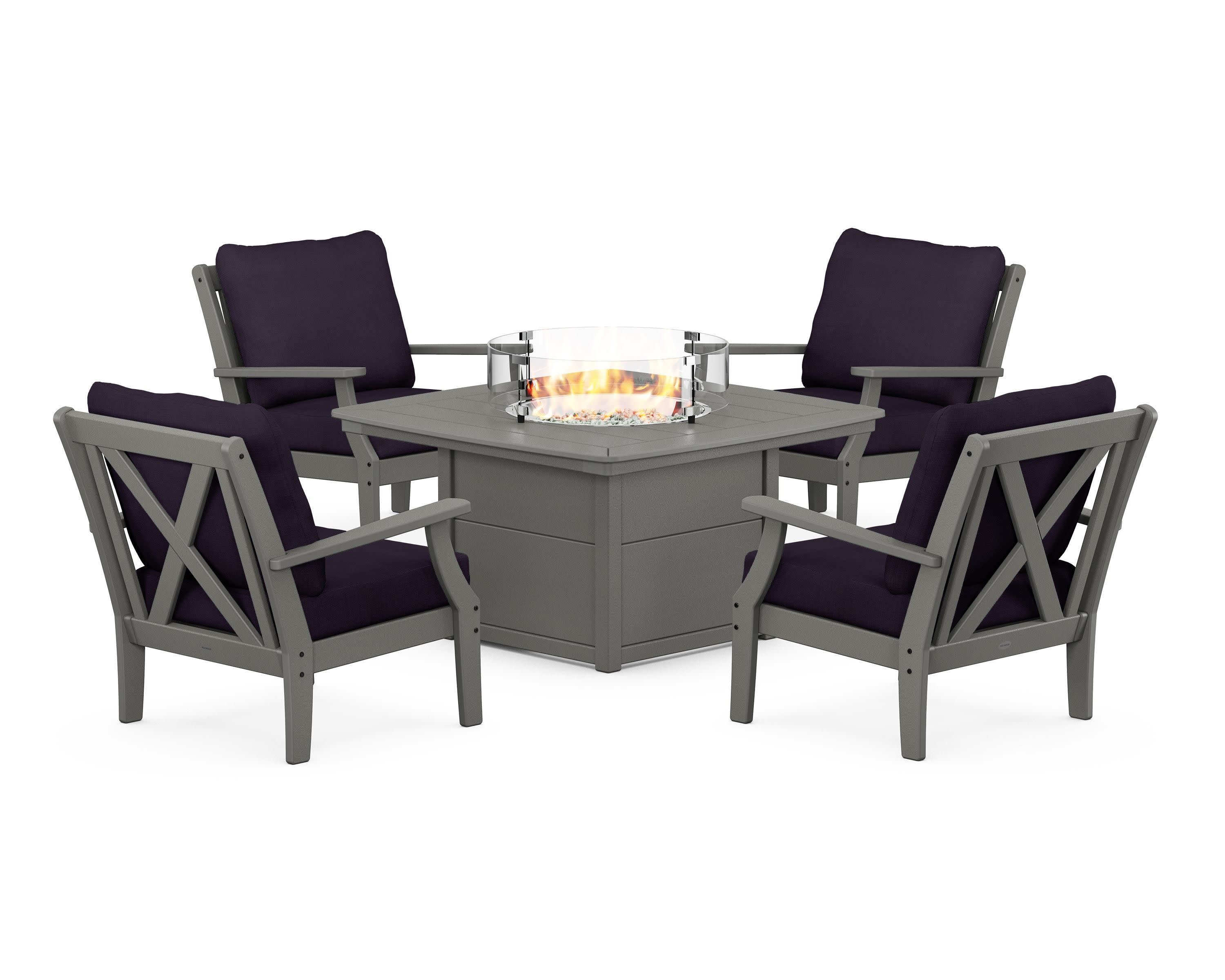 Braxton 5-Piece Deep Seating Conversation Set with Fire Pit Table
