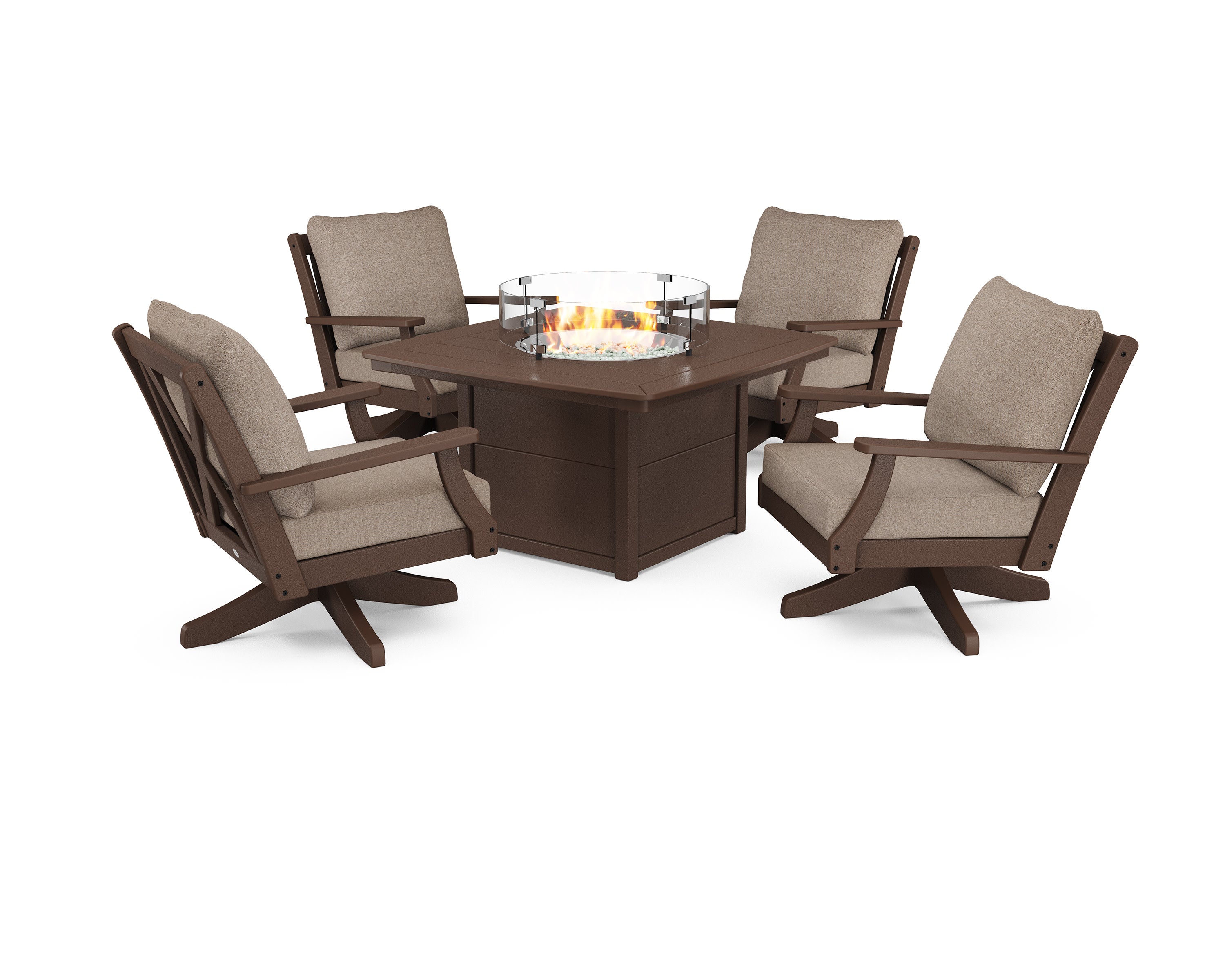 Braxton 5-Piece Deep Seating Swivel Conversation Set with Fire Pit Table