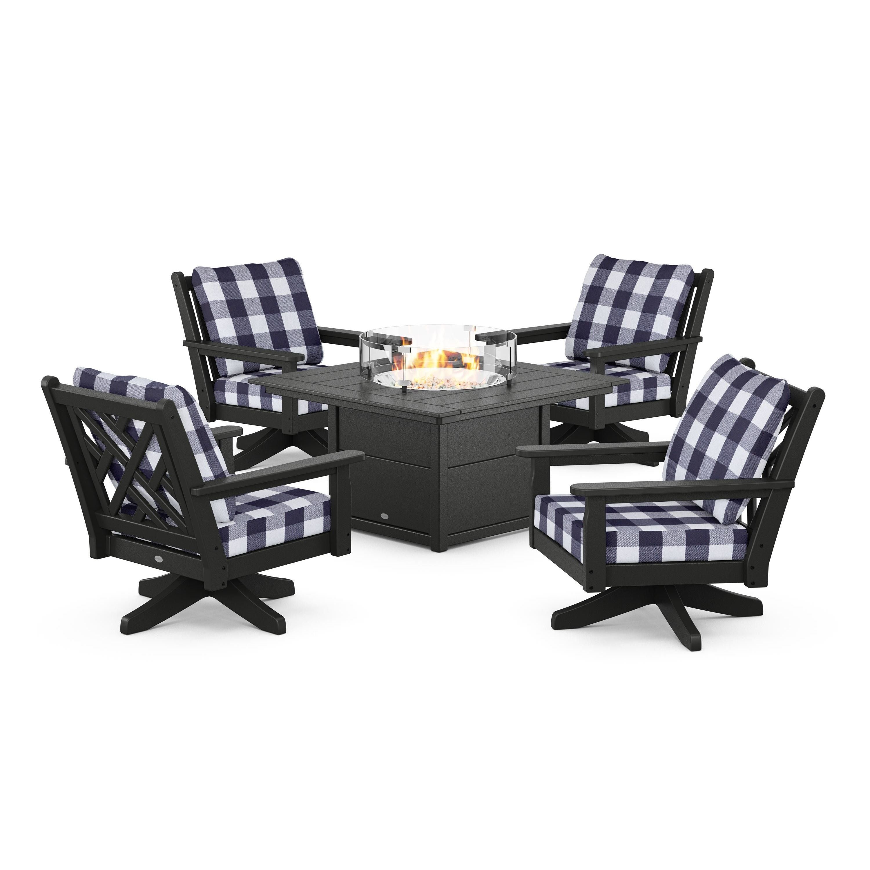Chippendale 5-Piece Deep Seating Swivel Conversation Set with Fire Pit Table