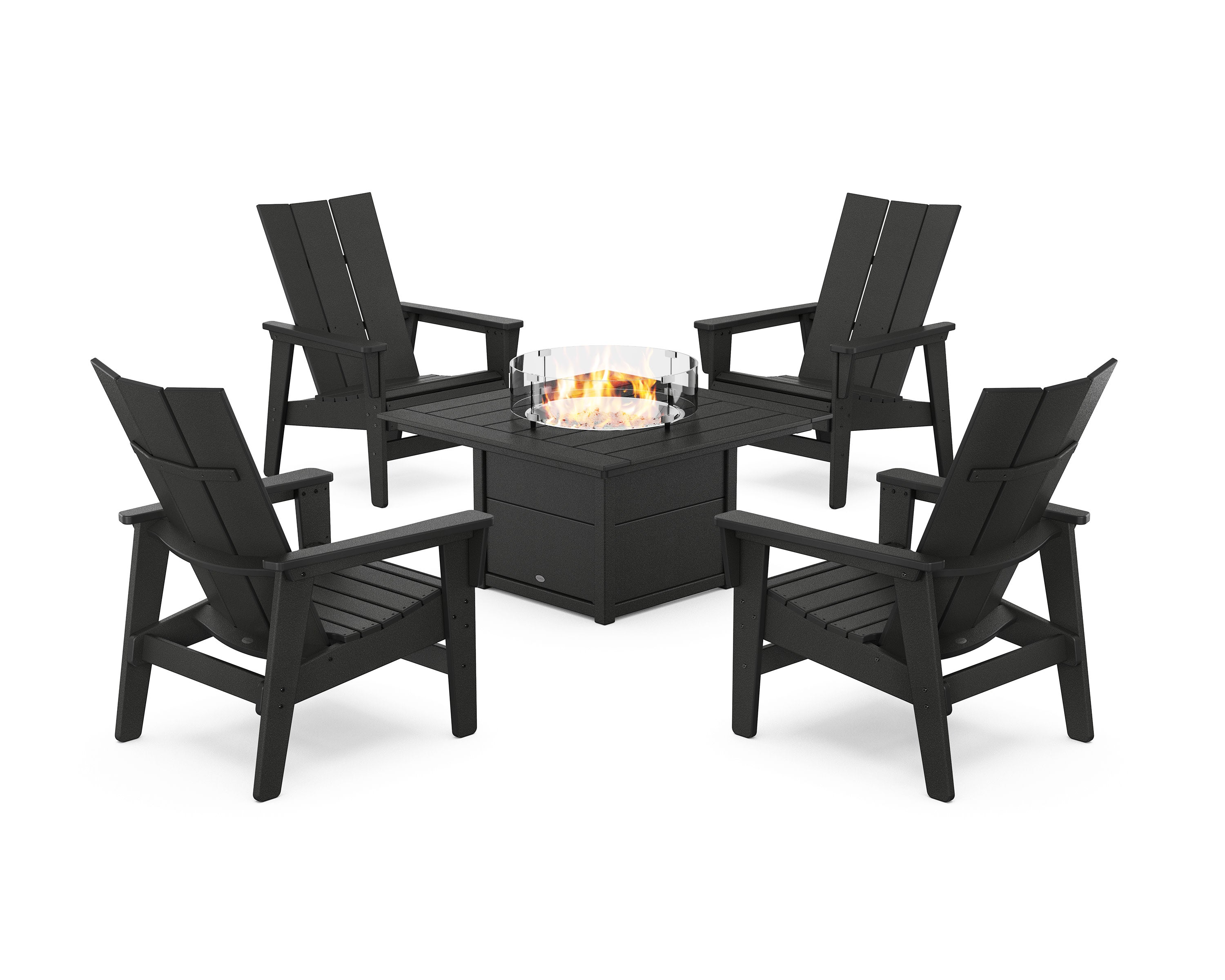 5-Piece Modern Grand Upright Adirondack Conversation Set with Fire Pit Table