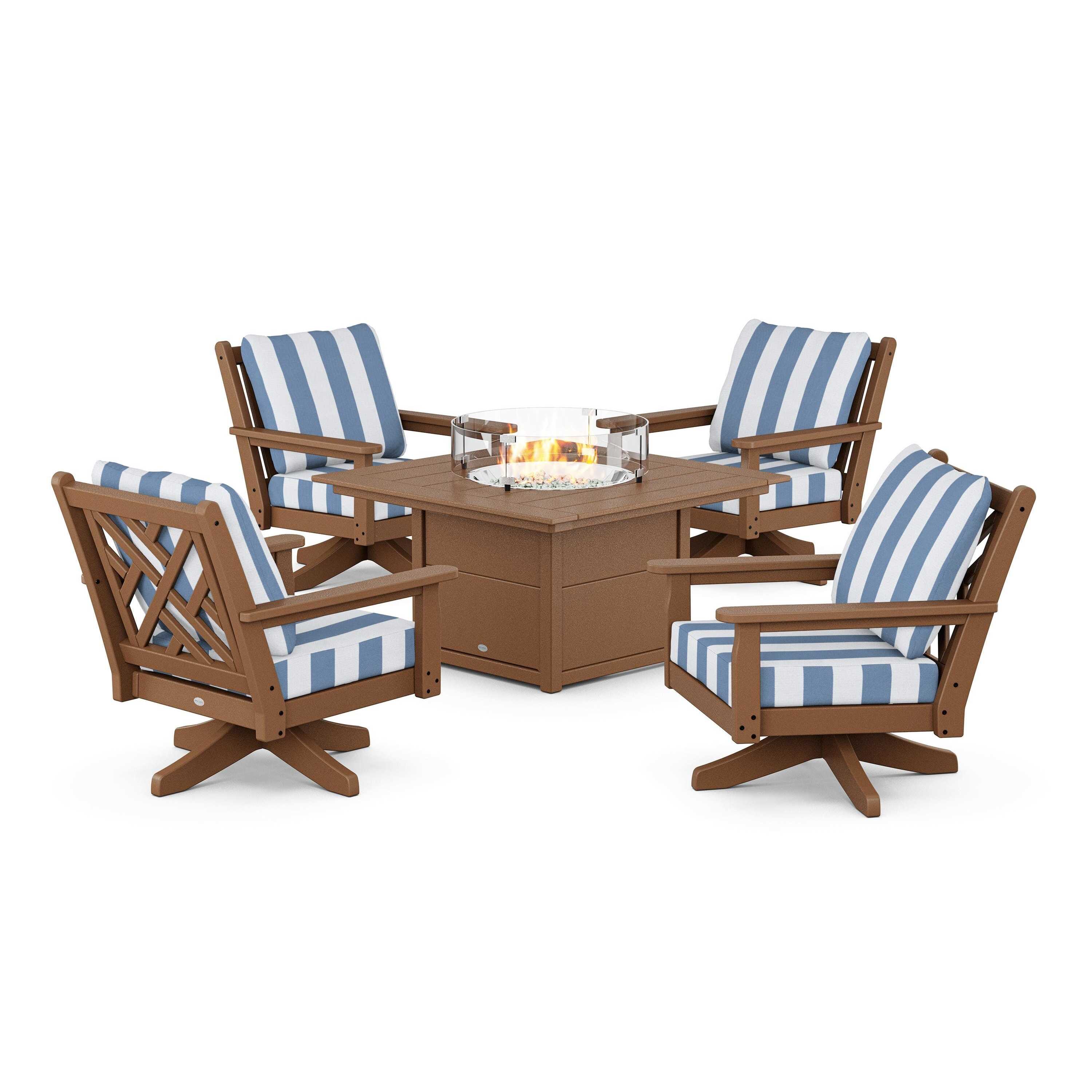Chippendale 5-Piece Deep Seating Swivel Conversation Set with Fire Pit Table