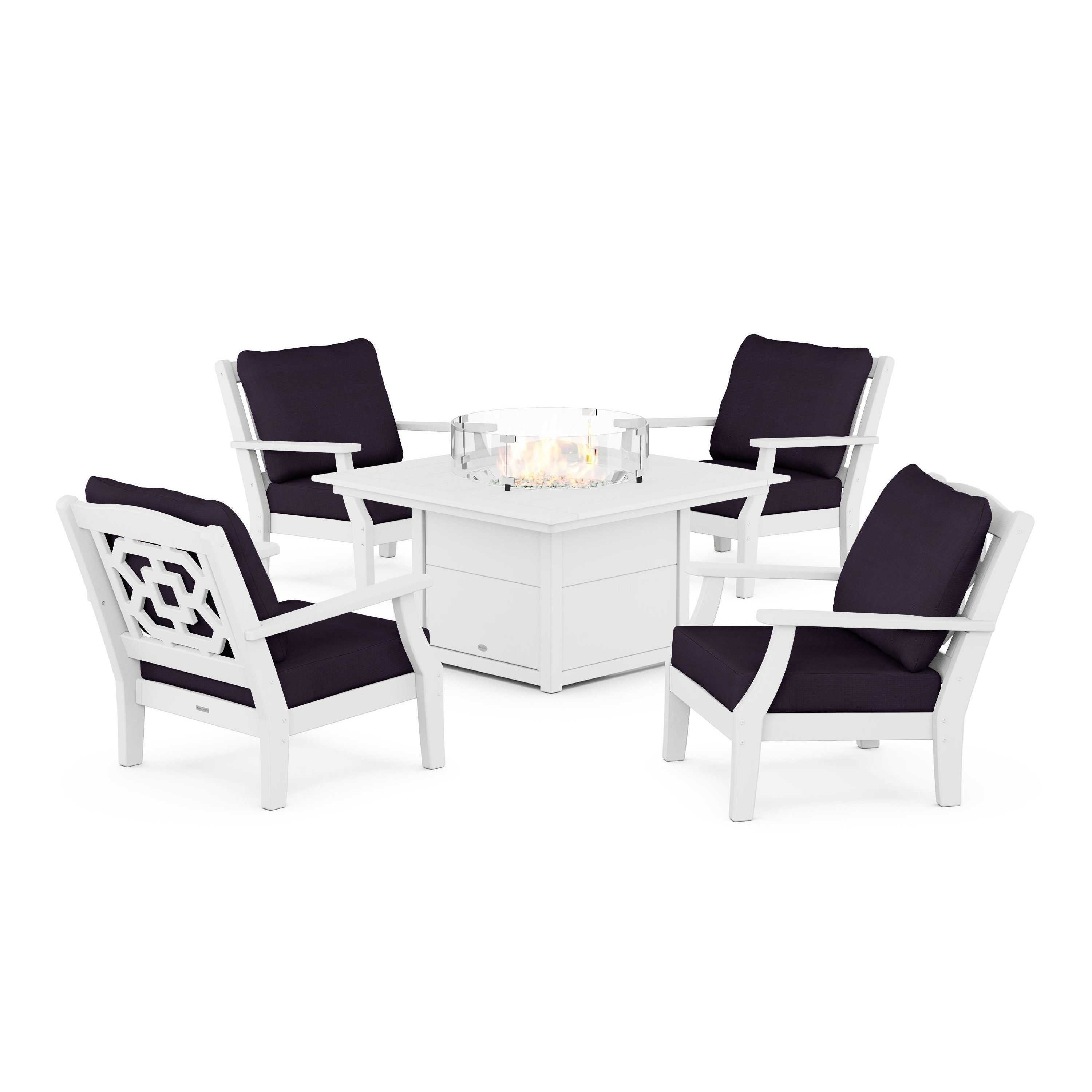 Chinoiserie 5-Piece Deep Seating Set with Fire Pit Table