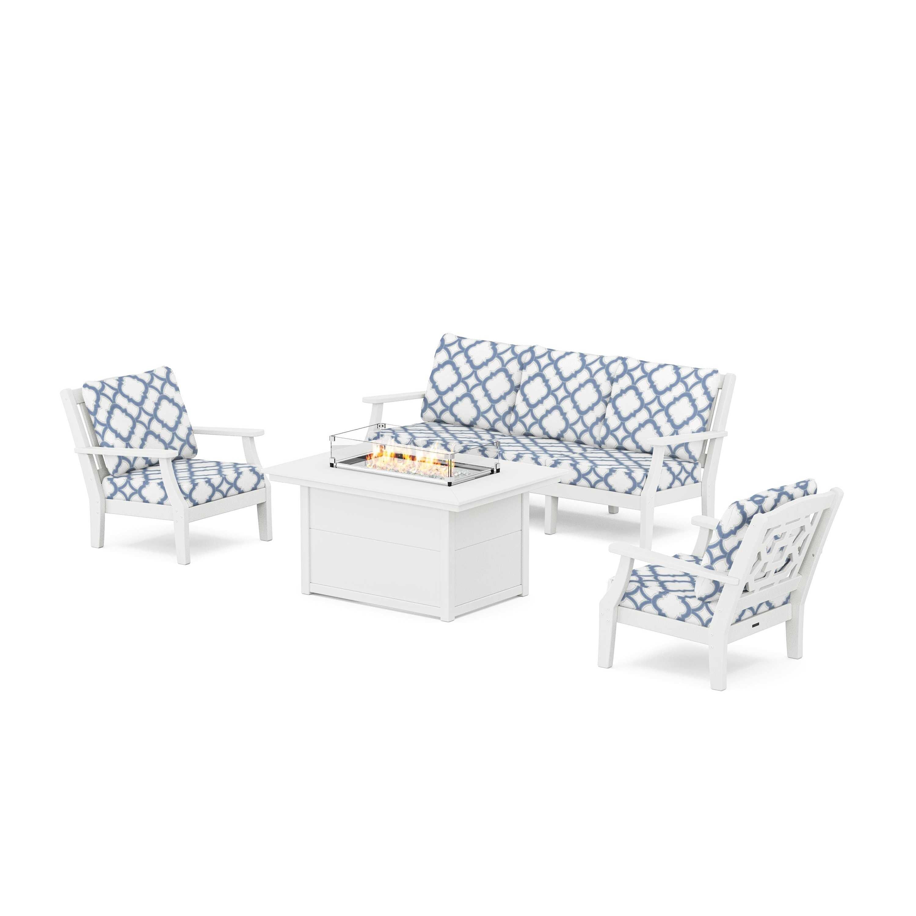 Chinoiserie Deep Seating Fire Pit Table Set