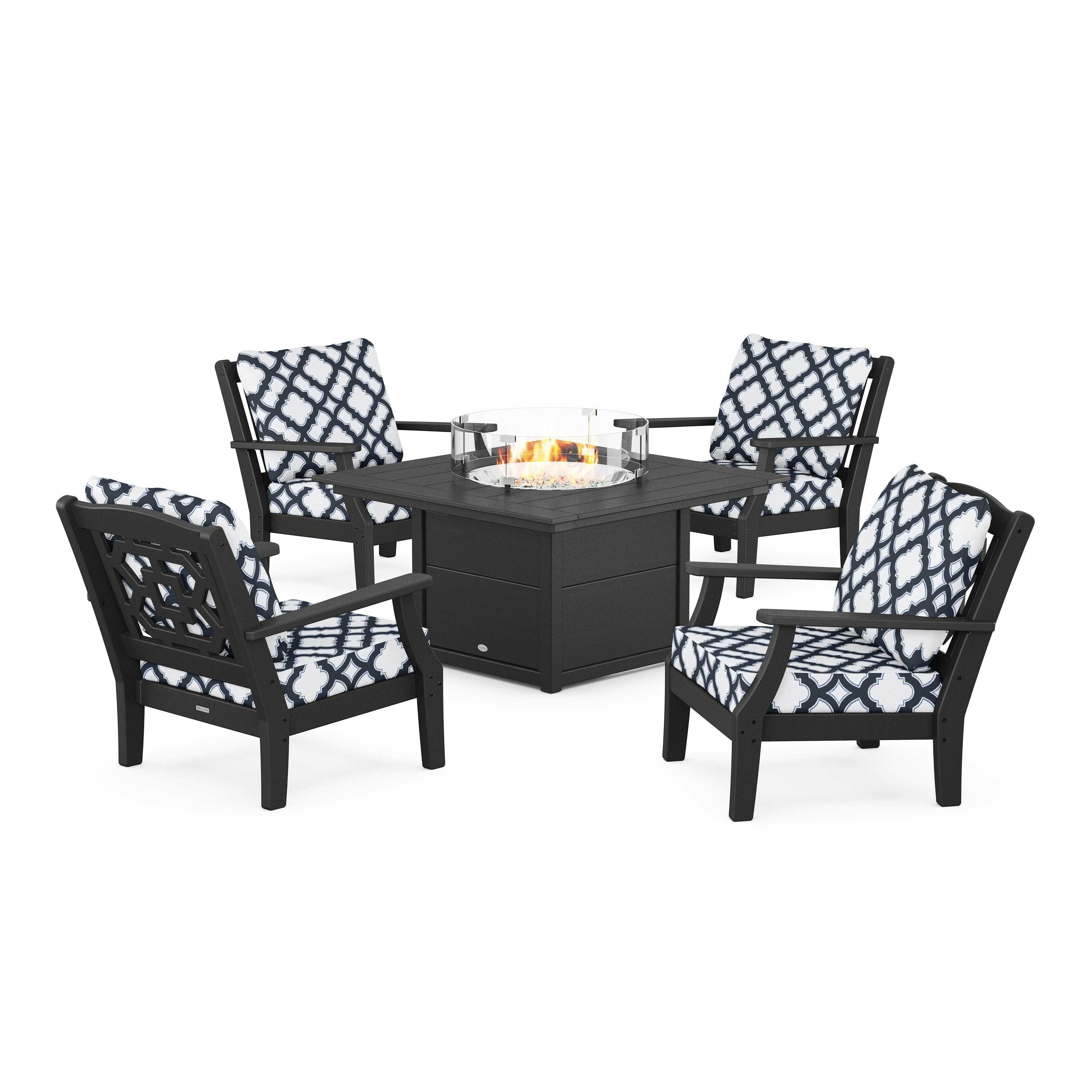 Chinoiserie 5-Piece Deep Seating Set with Fire Pit Table
