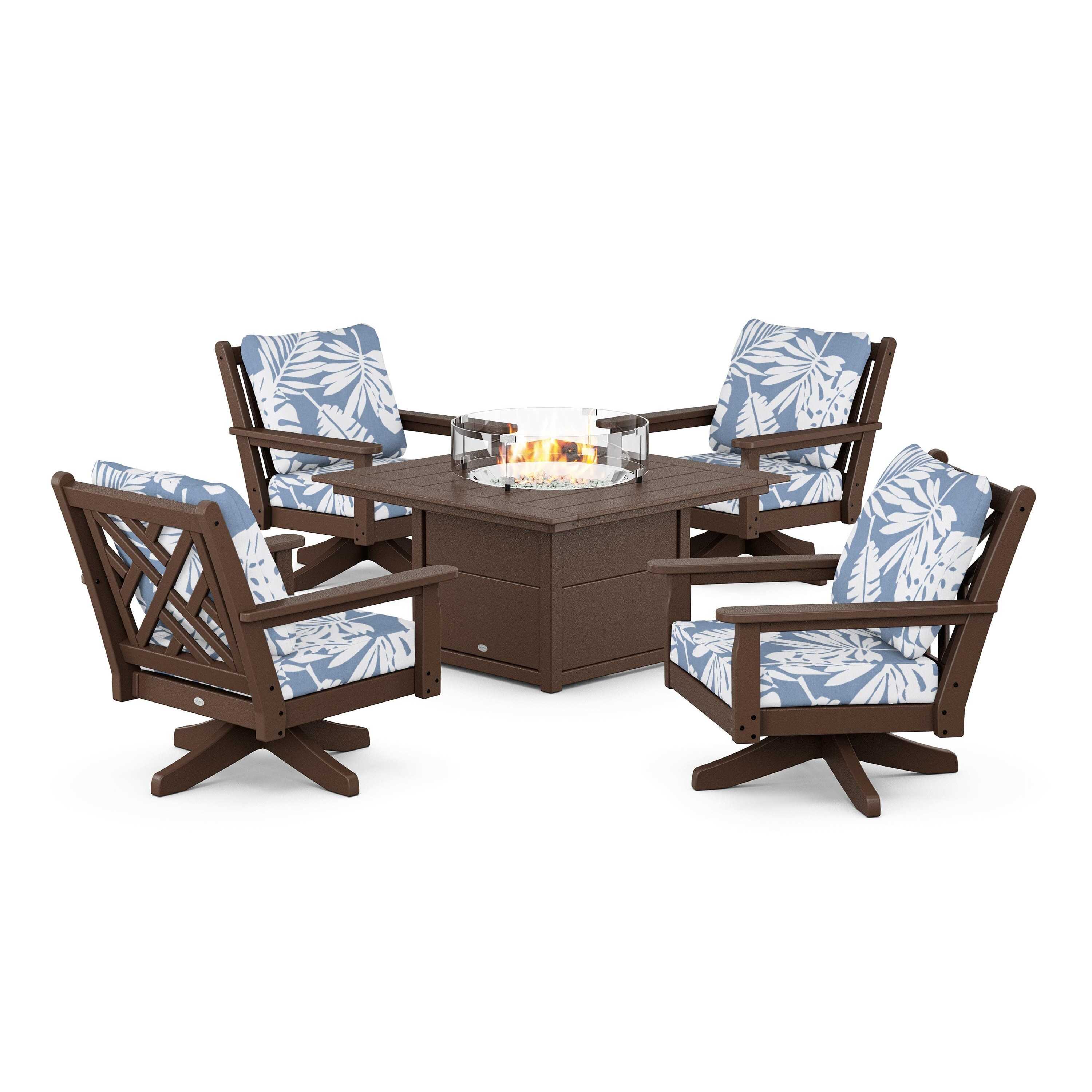 Chippendale 5-Piece Deep Seating Swivel Conversation Set with Fire Pit Table