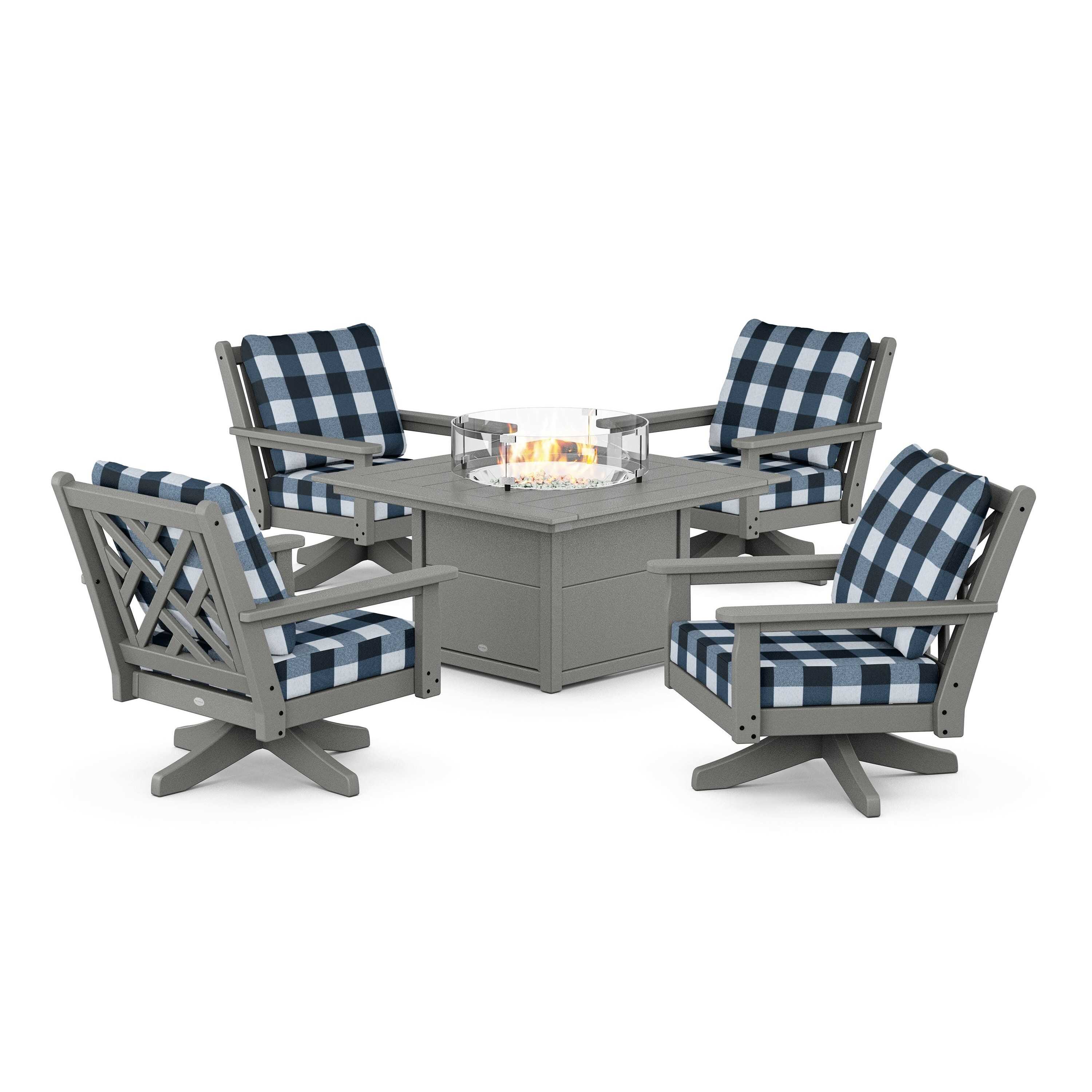 Chippendale 5-Piece Deep Seating Swivel Conversation Set with Fire Pit Table