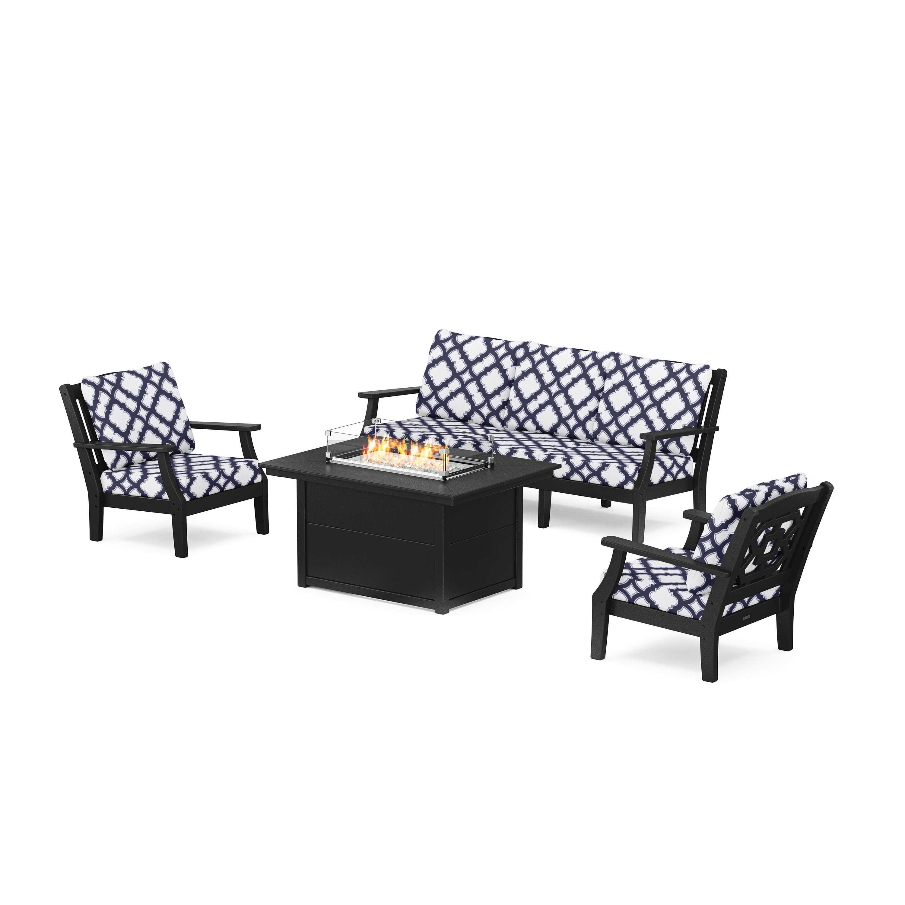 Chinoiserie Deep Seating Fire Pit Table Set