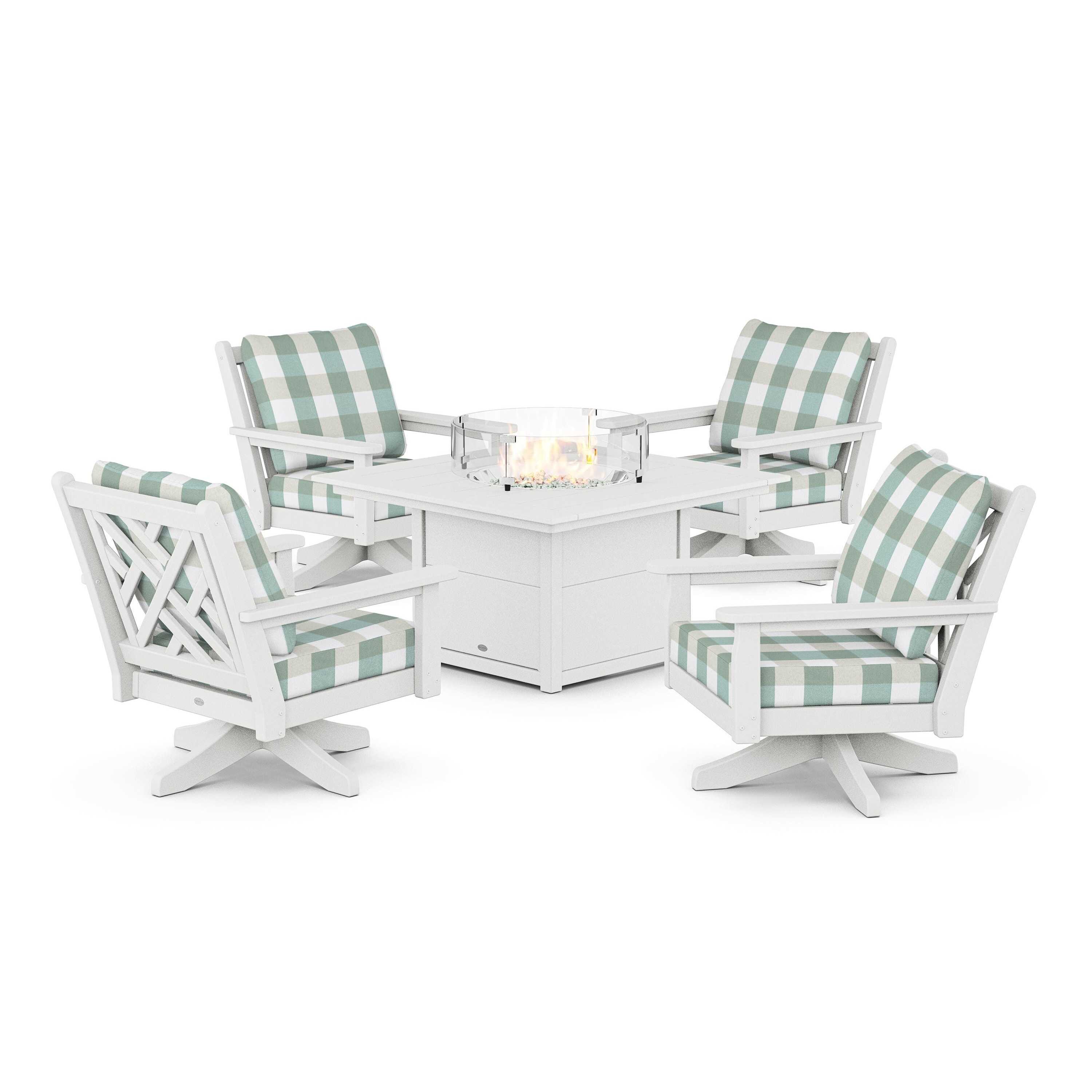 Chippendale 5-Piece Deep Seating Swivel Conversation Set with Fire Pit Table