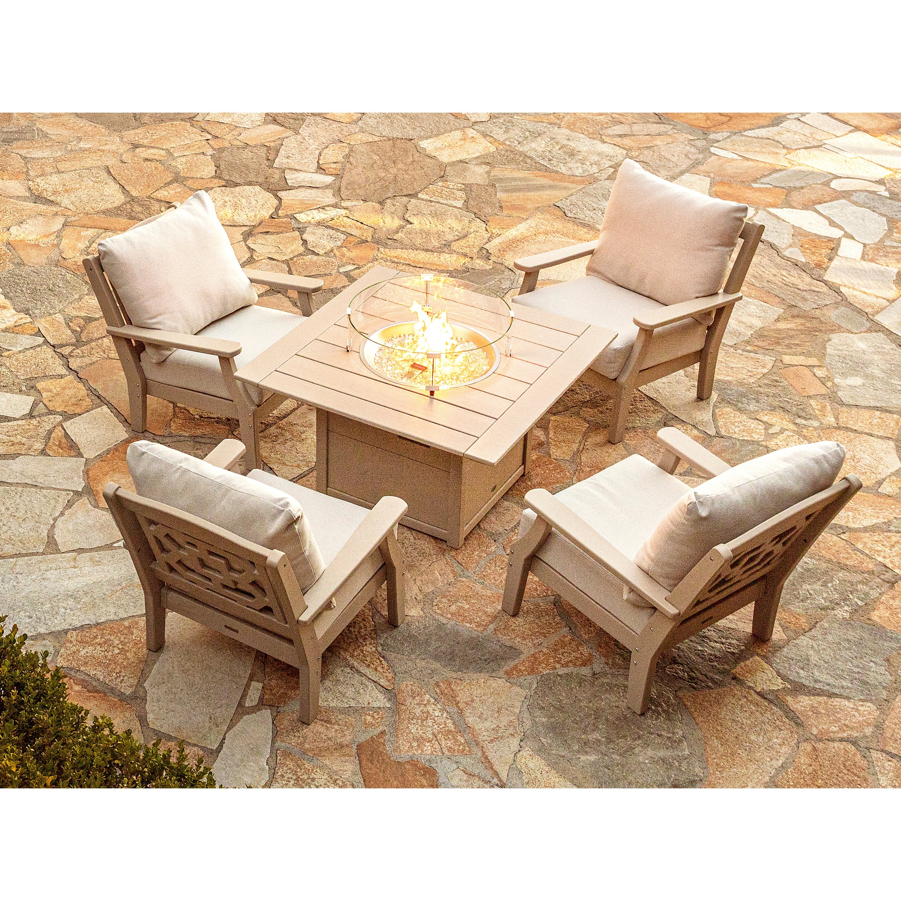 Chinoiserie 5-Piece Deep Seating Set with Fire Pit Table