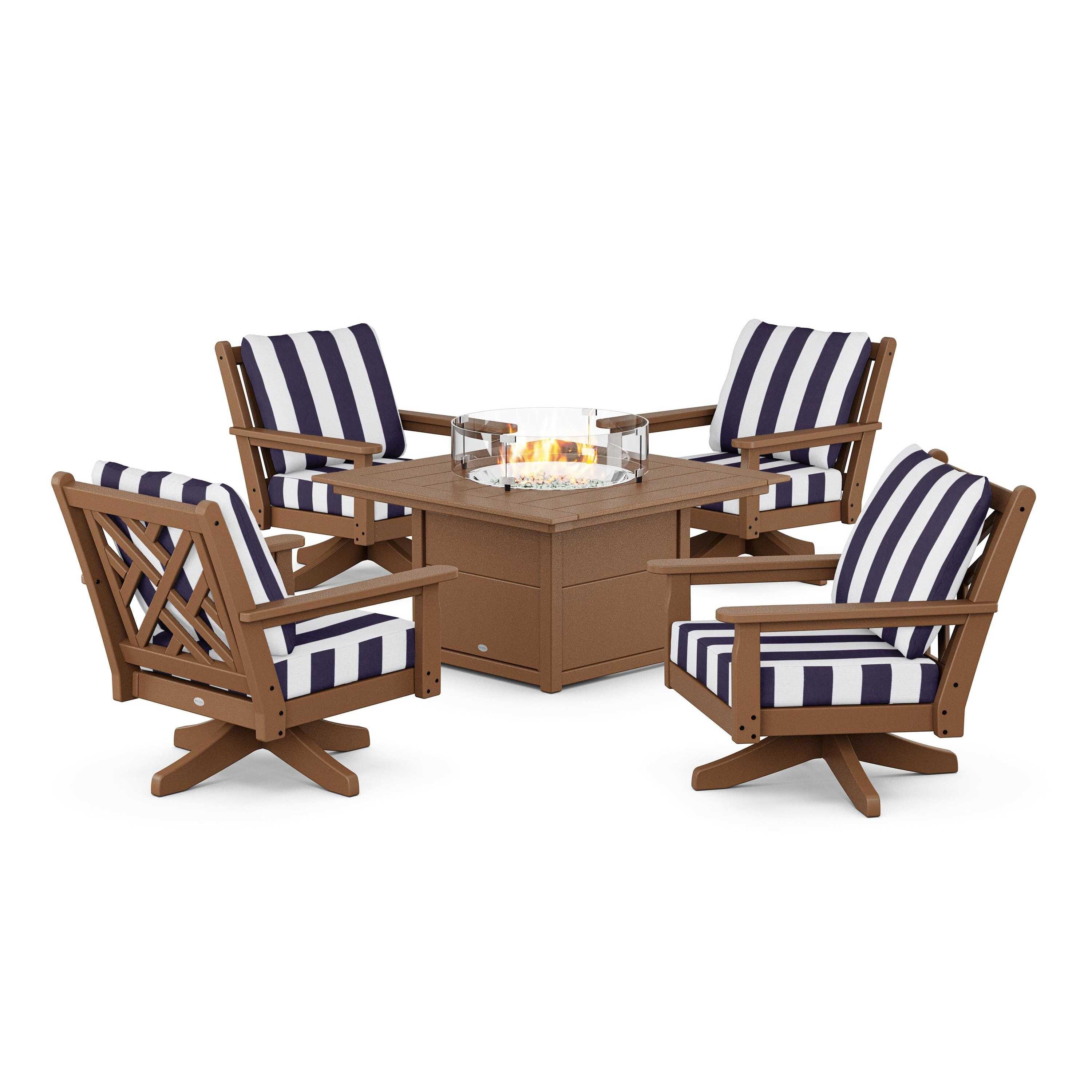 Chippendale 5-Piece Deep Seating Swivel Conversation Set with Fire Pit Table
