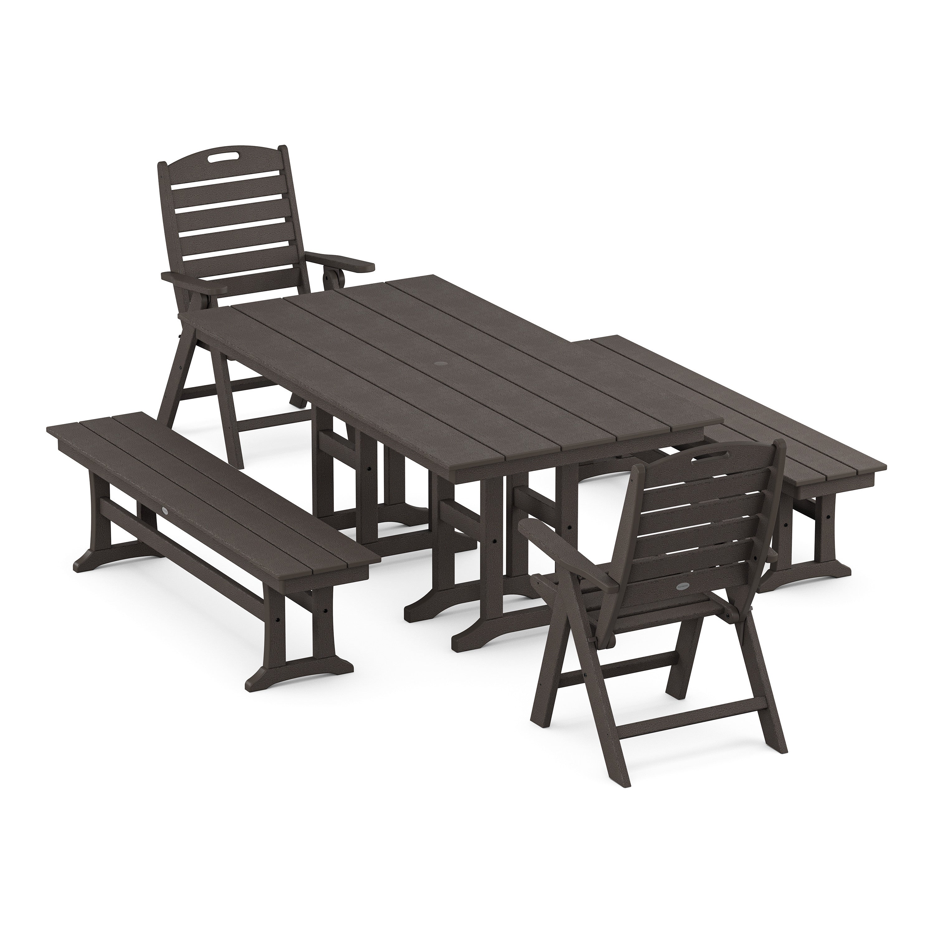 Nautical Highback 5-Piece Farmhouse Dining Set with Benches