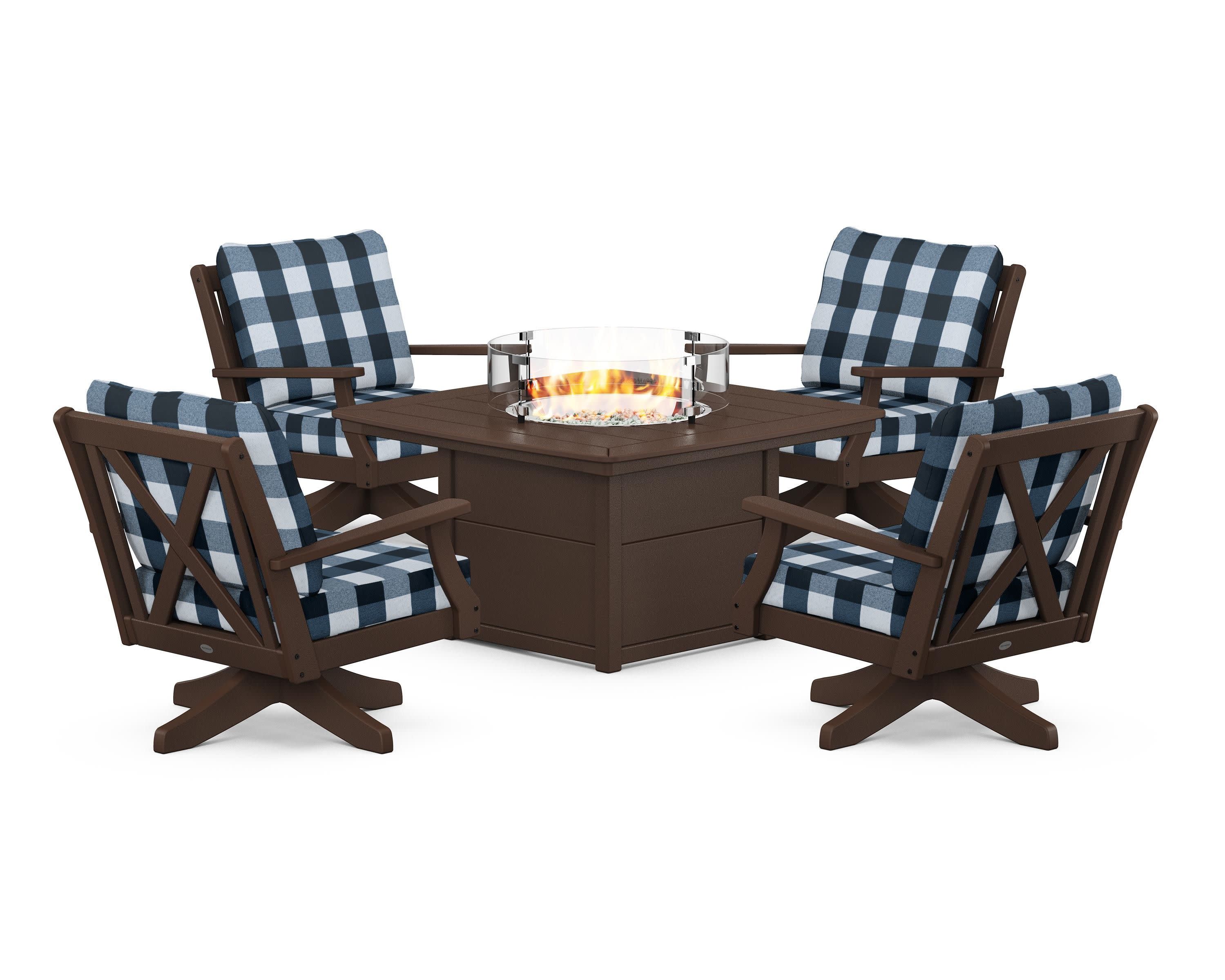 Braxton 5-Piece Deep Seating Swivel Conversation Set with Fire Pit Table