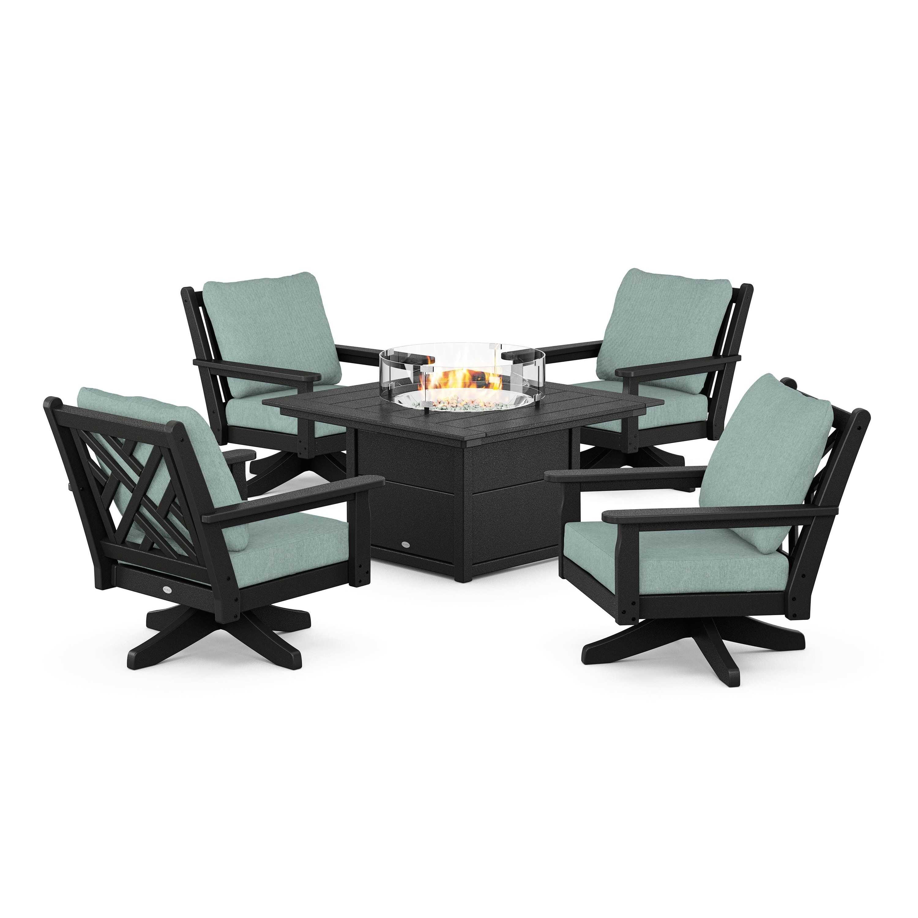 Chippendale 5-Piece Deep Seating Swivel Conversation Set with Fire Pit Table
