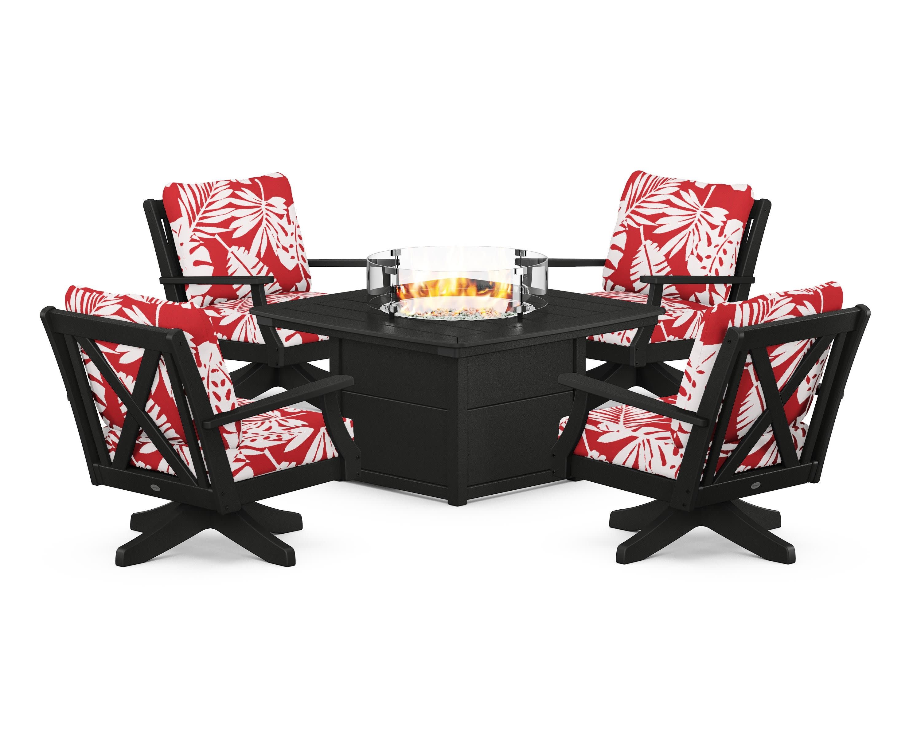 Braxton 5-Piece Deep Seating Swivel Conversation Set with Fire Pit Table