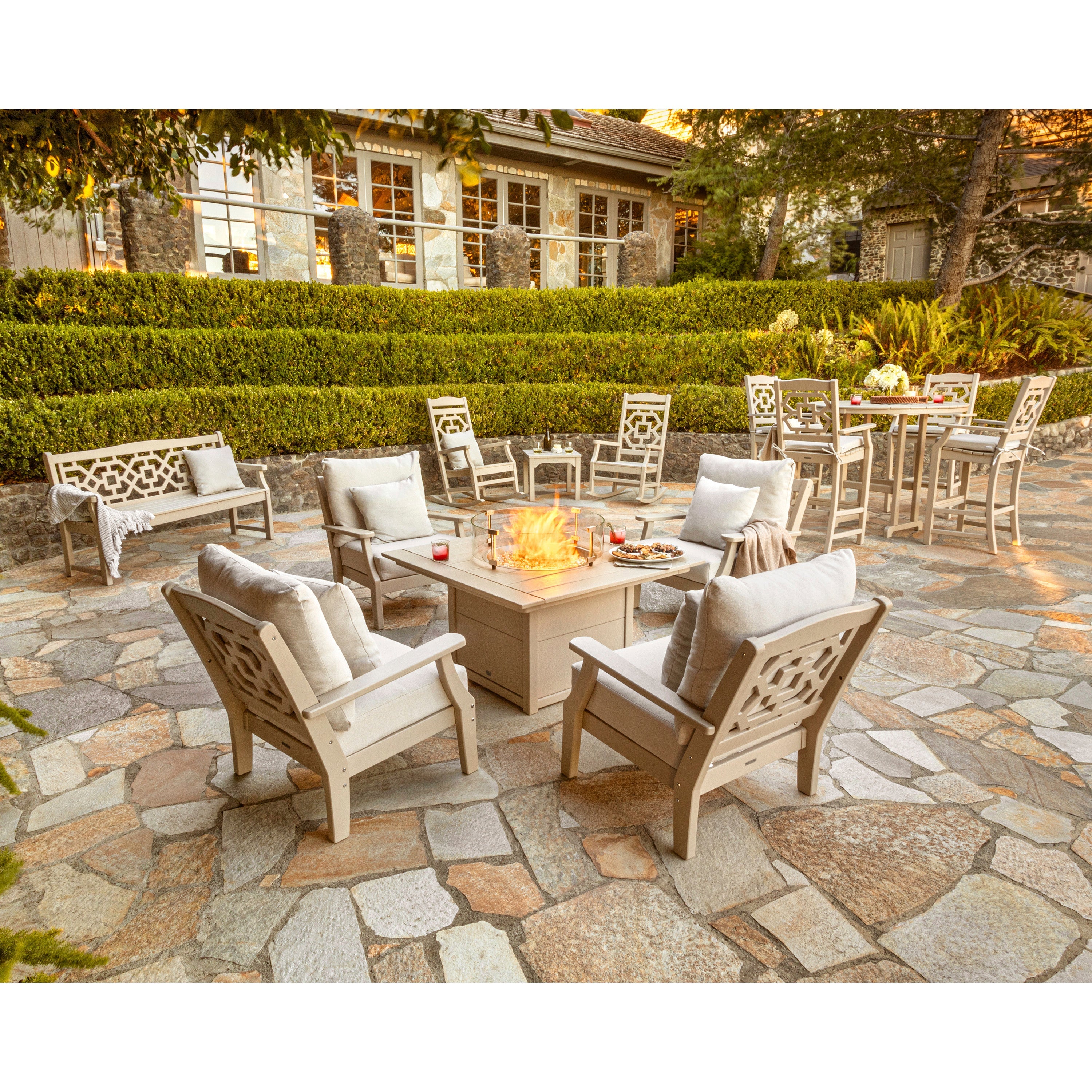 Chinoiserie 5-Piece Deep Seating Set with Fire Pit Table