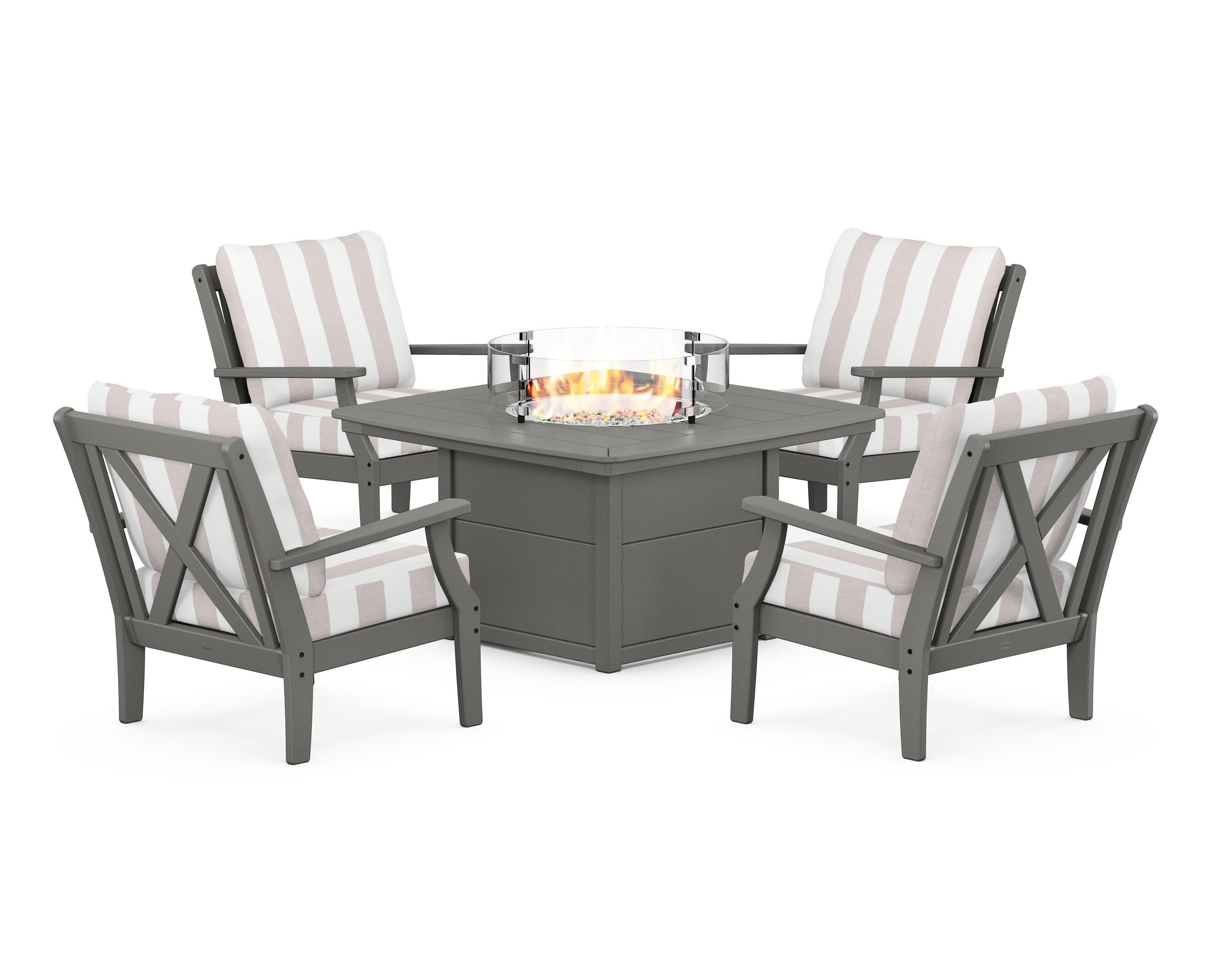 Braxton 5-Piece Deep Seating Conversation Set with Fire Pit Table