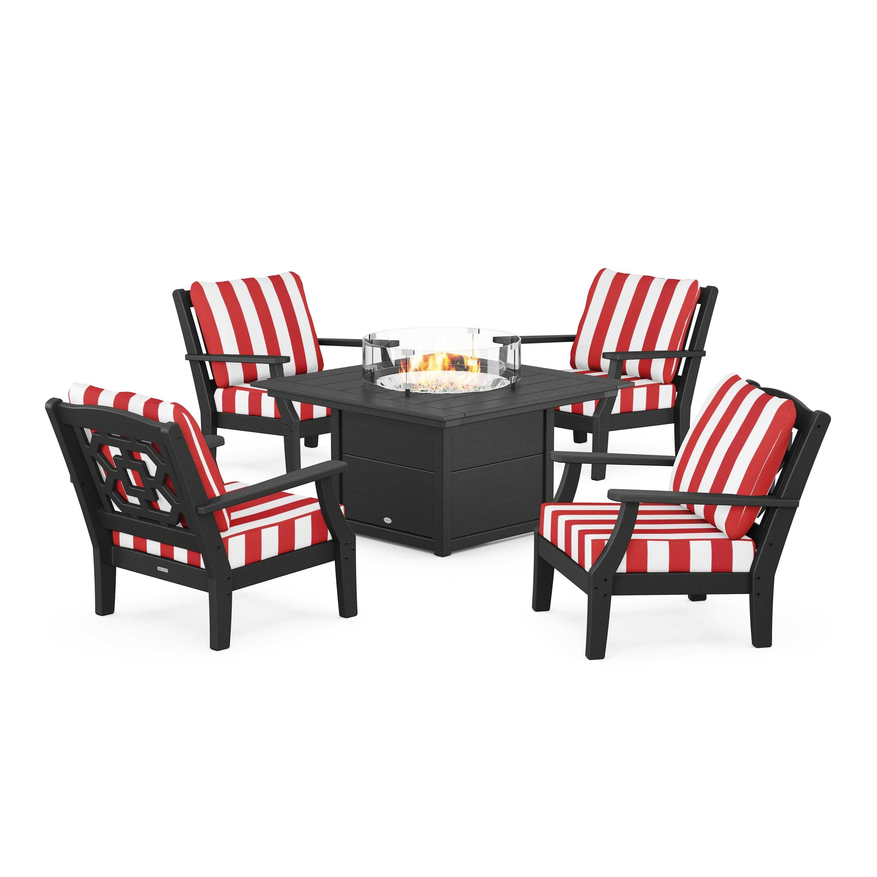 Chinoiserie 5-Piece Deep Seating Set with Fire Pit Table