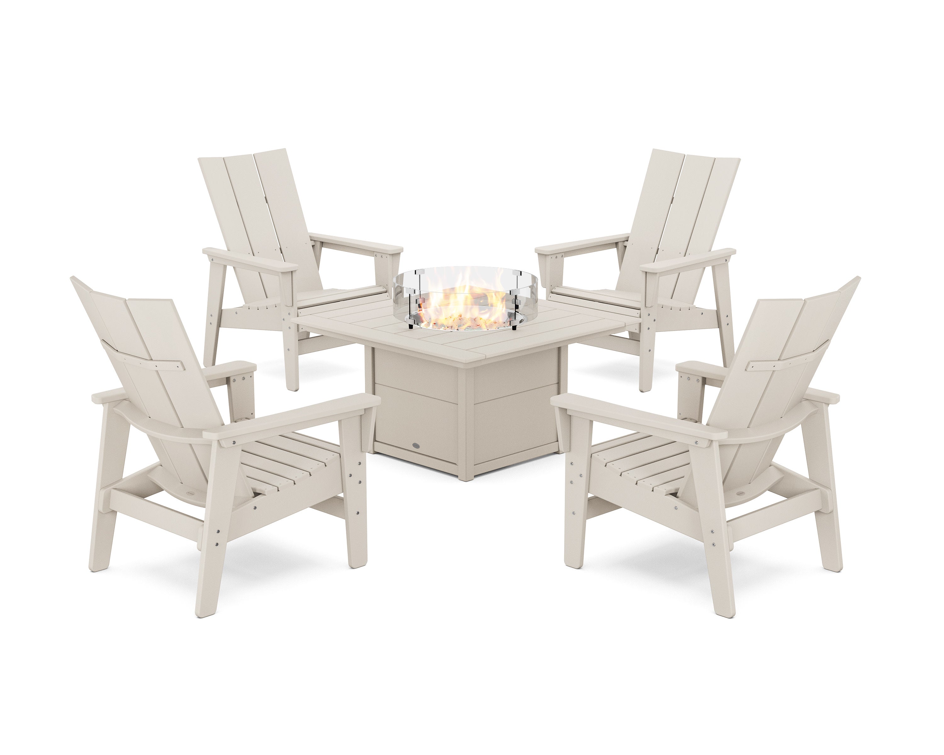 5-Piece Modern Grand Upright Adirondack Conversation Set with Fire Pit Table