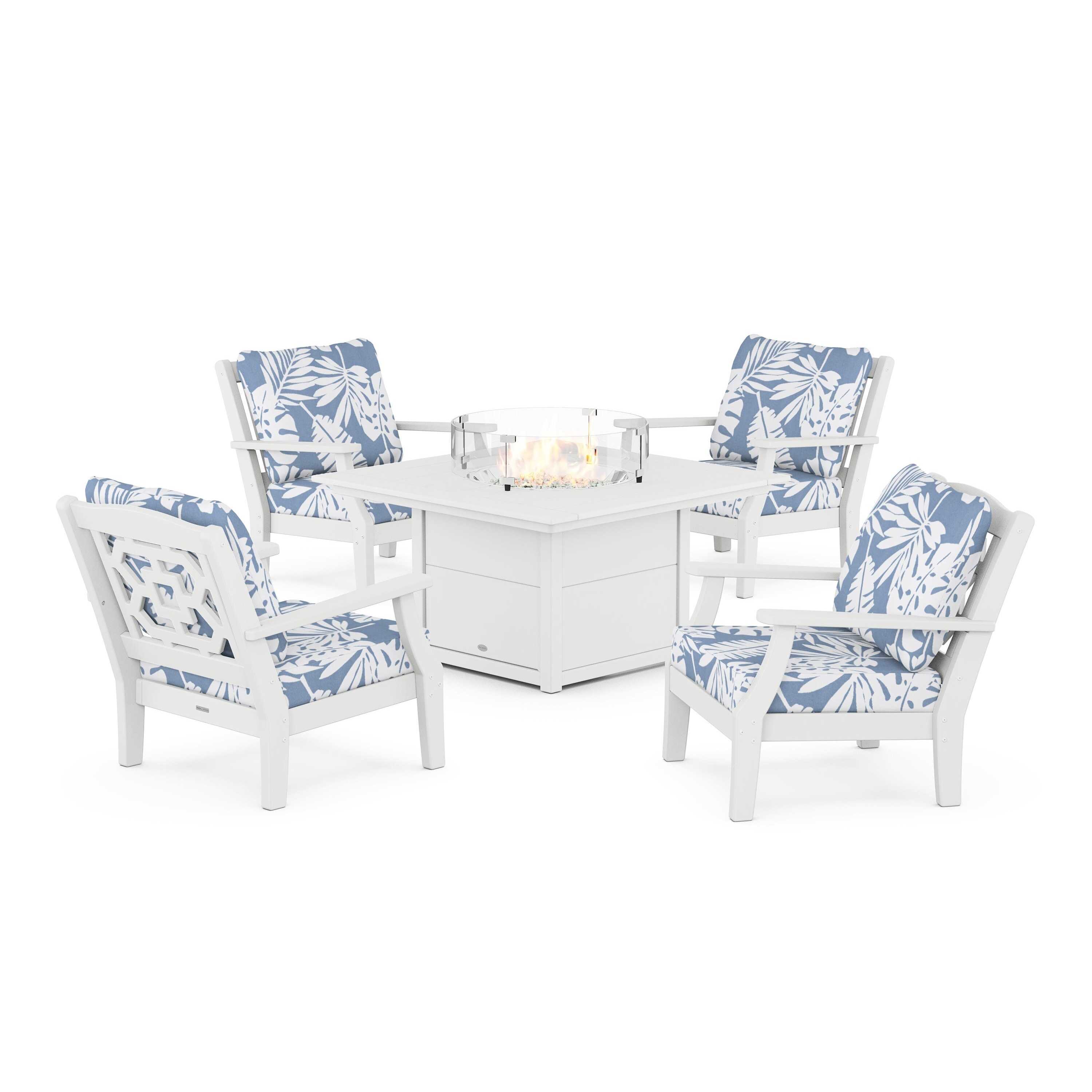 Chinoiserie 5-Piece Deep Seating Set with Fire Pit Table