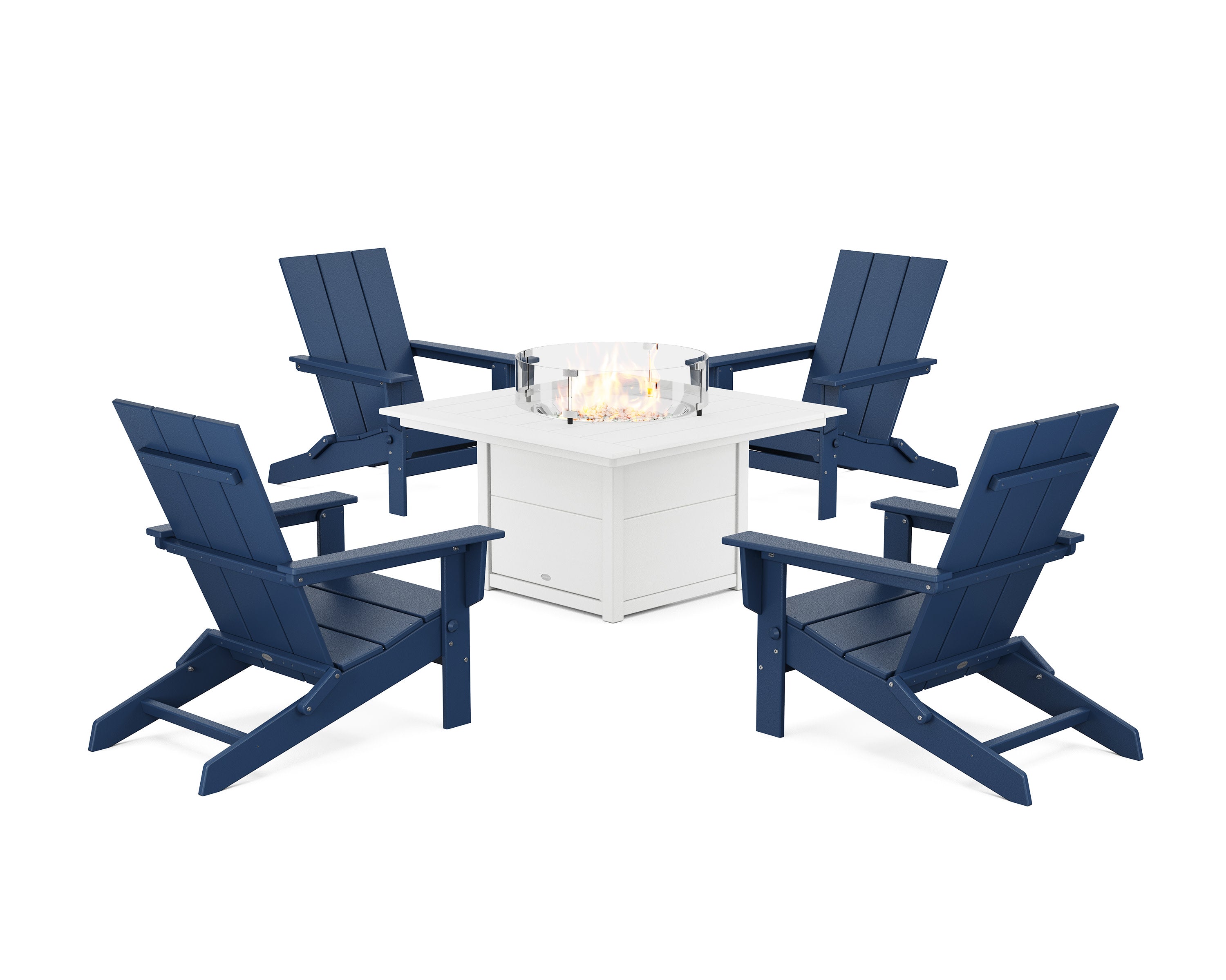 5-Piece Modern Studio Folding Adirondack Conversation Set with Fire Pit Table