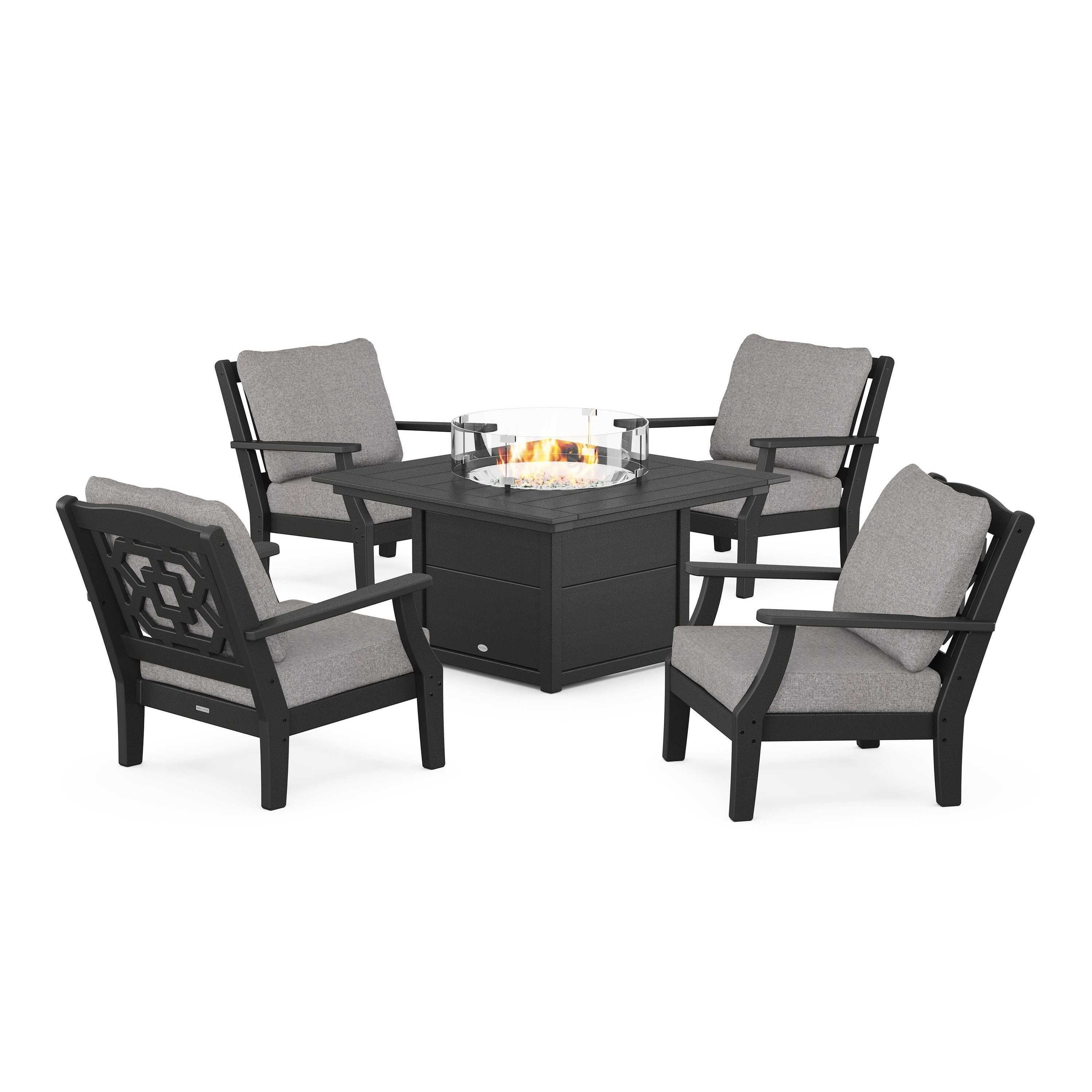 Chinoiserie 5-Piece Deep Seating Set with Fire Pit Table