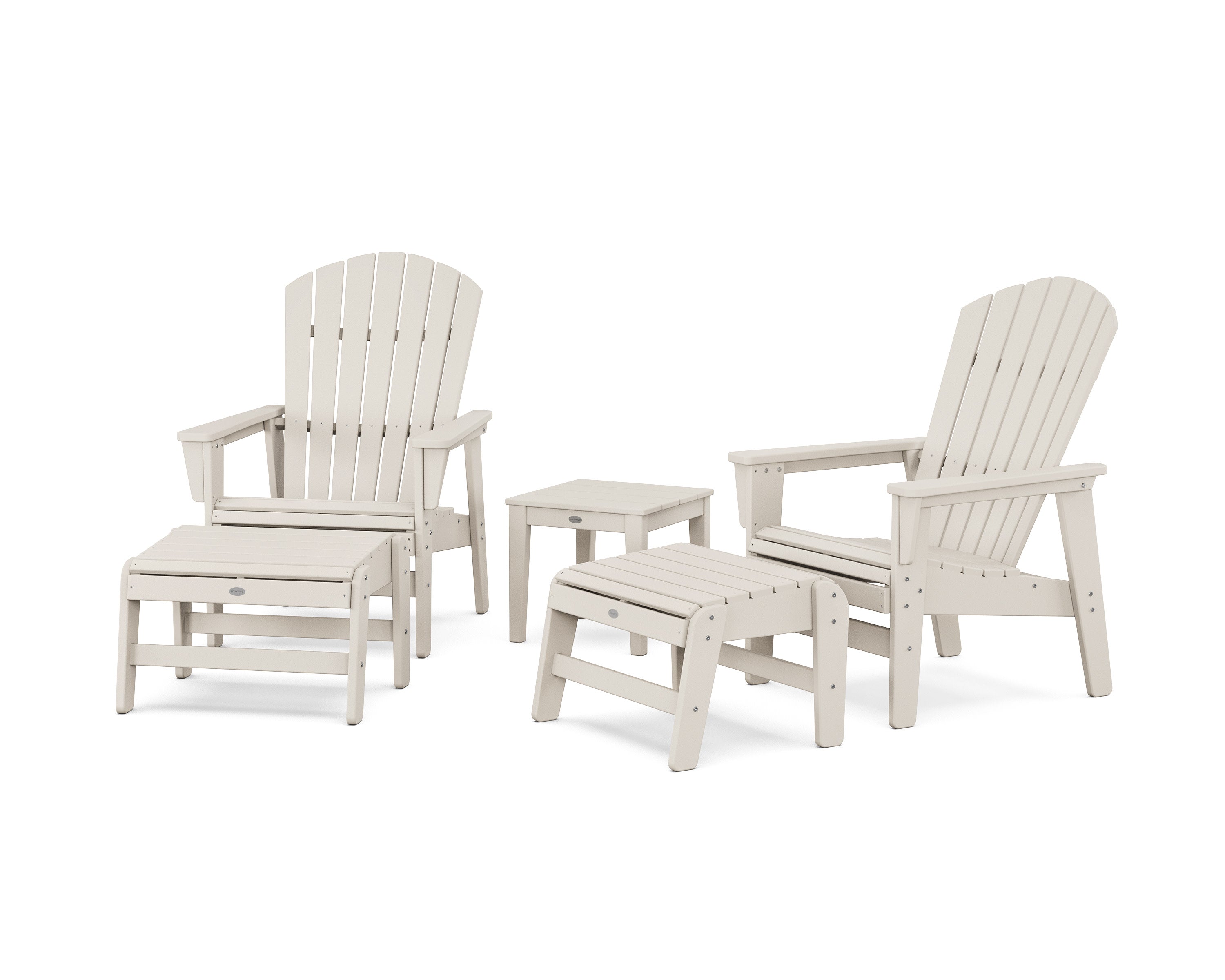 5-Piece Nautical Grand Upright Adirondack Set with Ottomans and Side Table