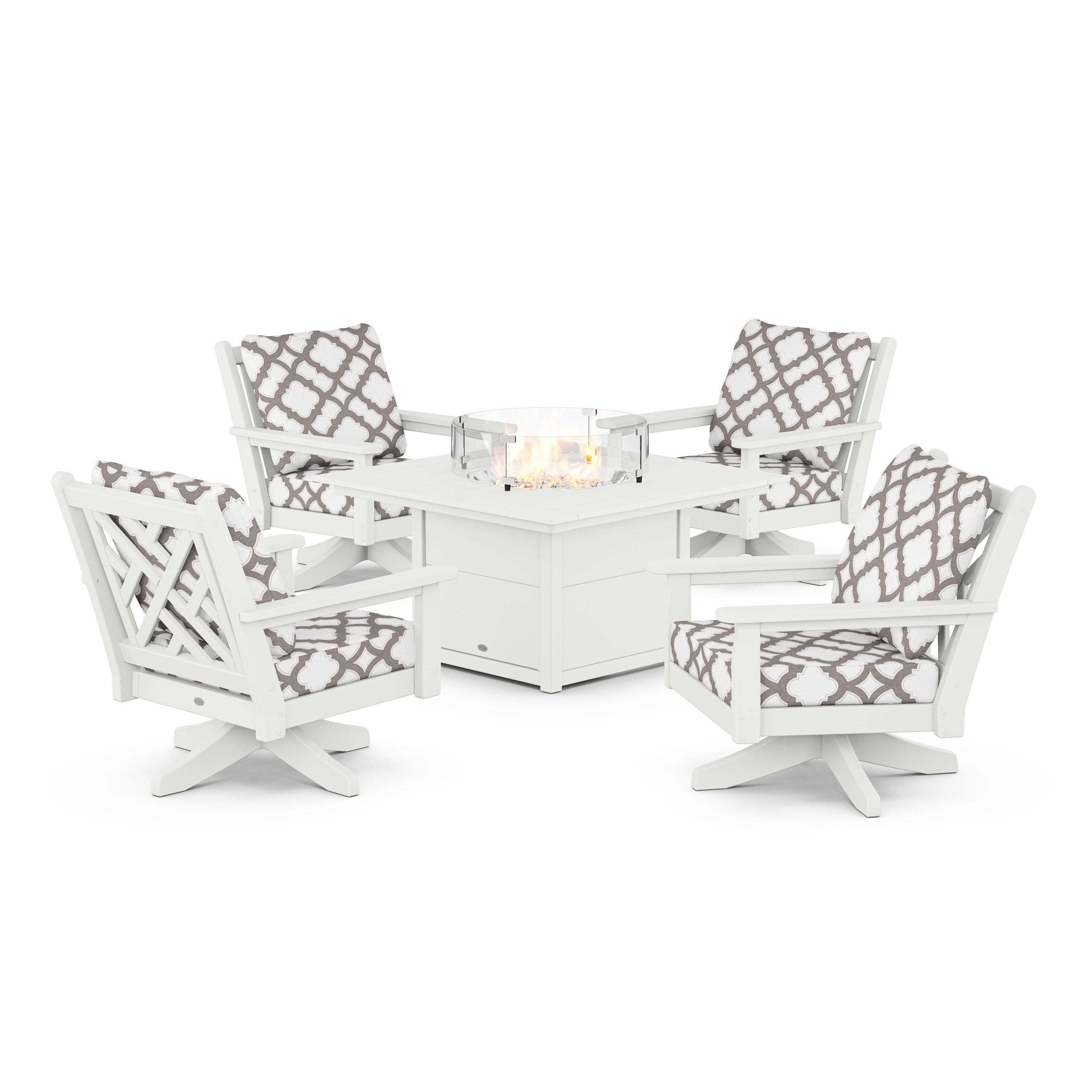 Chippendale 5-Piece Deep Seating Swivel Conversation Set with Fire Pit Table