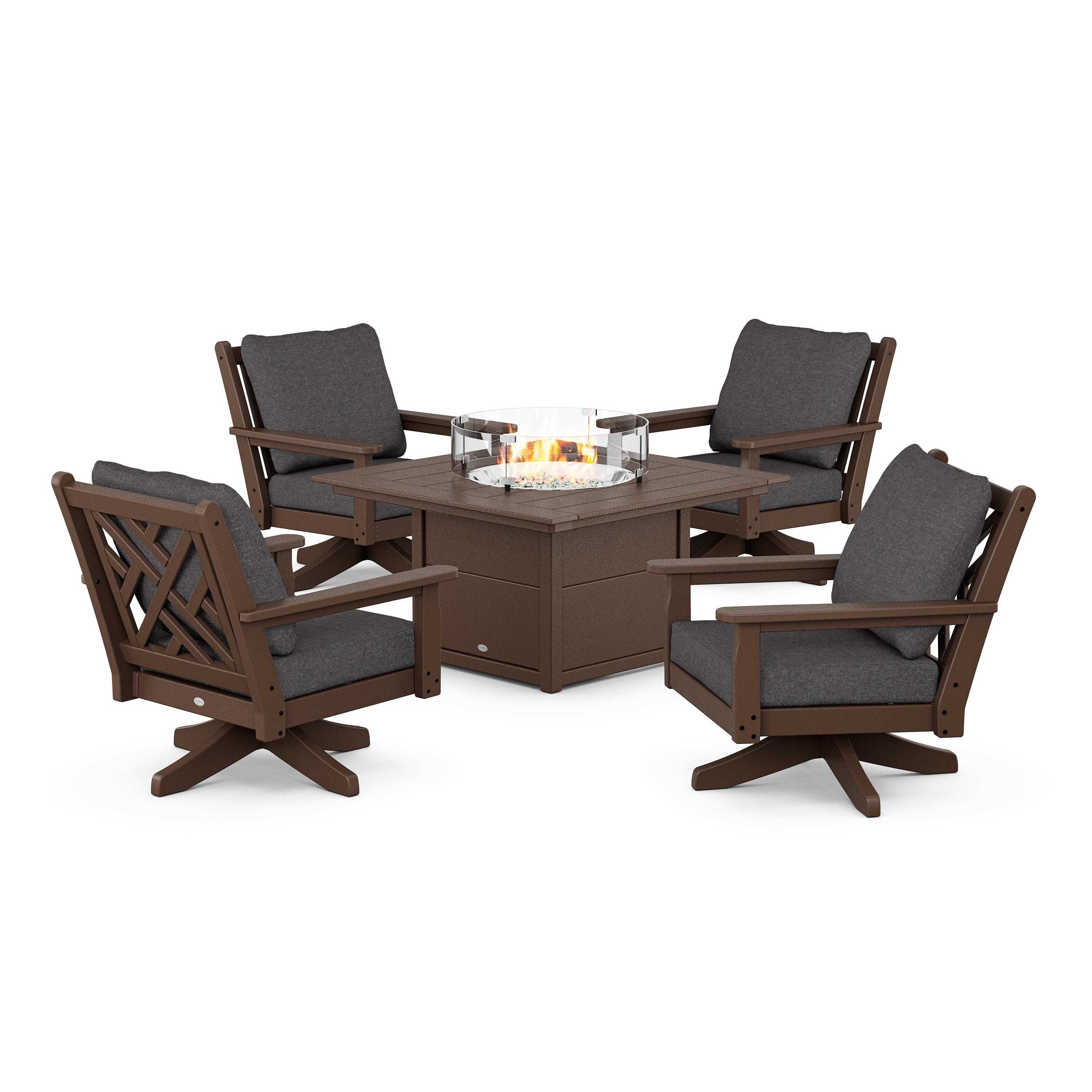 Chippendale 5-Piece Deep Seating Swivel Conversation Set with Fire Pit Table