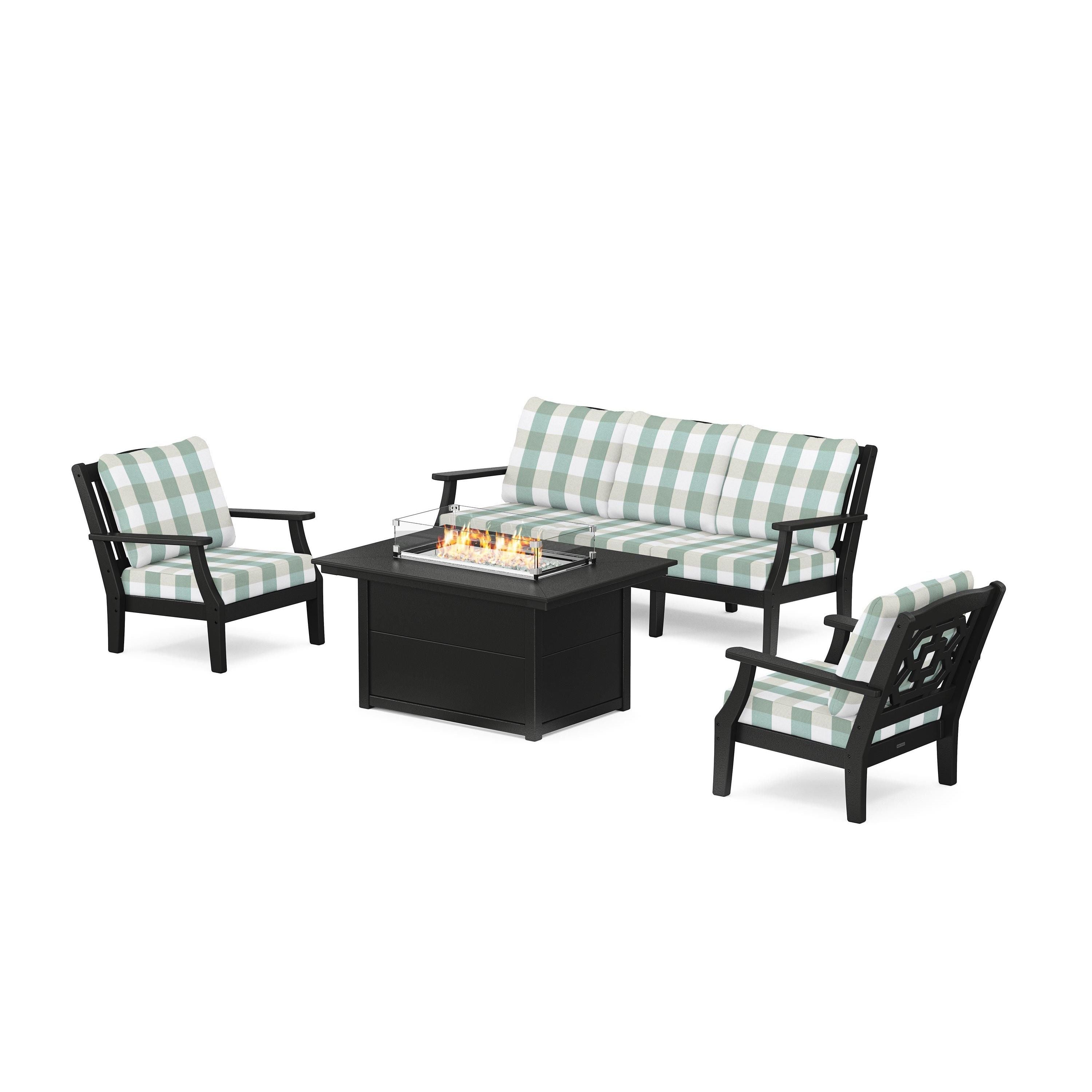Chinoiserie Deep Seating Fire Pit Table Set