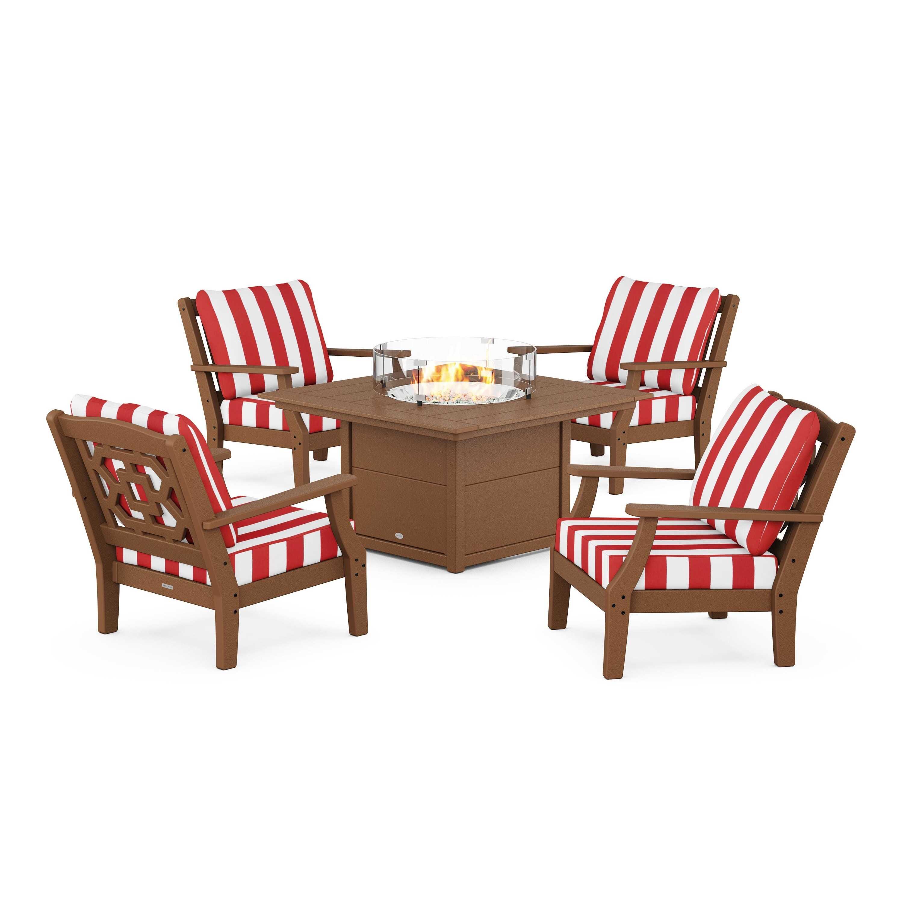 Chinoiserie 5-Piece Deep Seating Set with Fire Pit Table