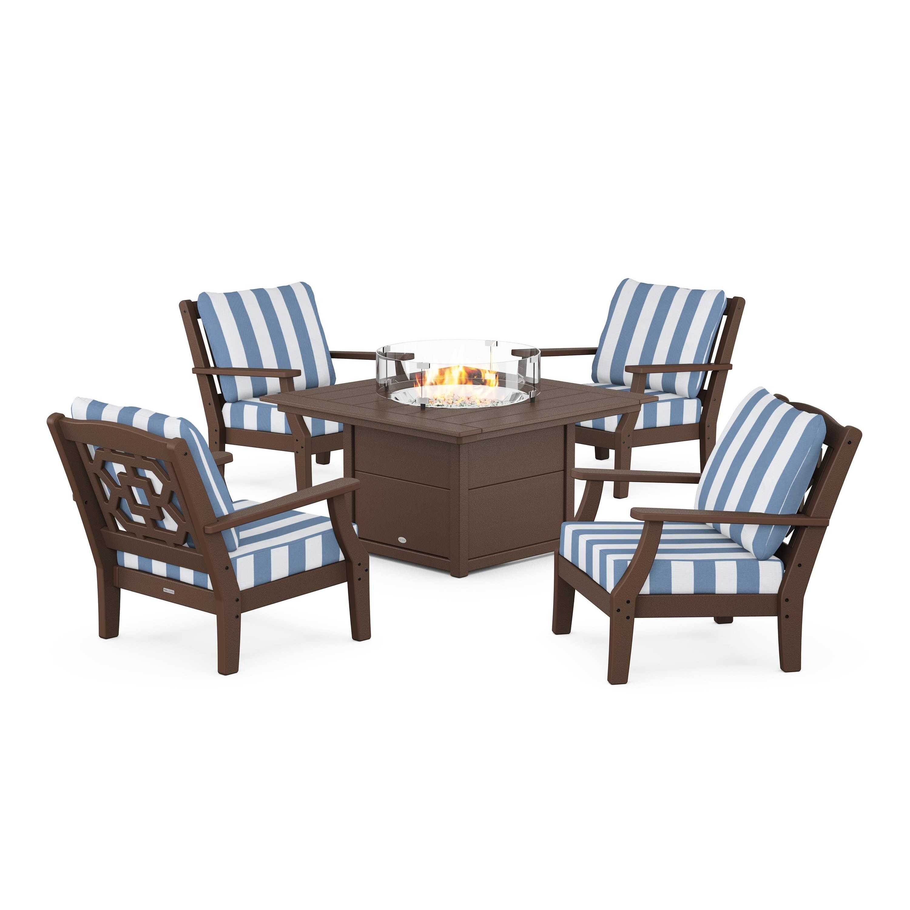 Chinoiserie 5-Piece Deep Seating Set with Fire Pit Table