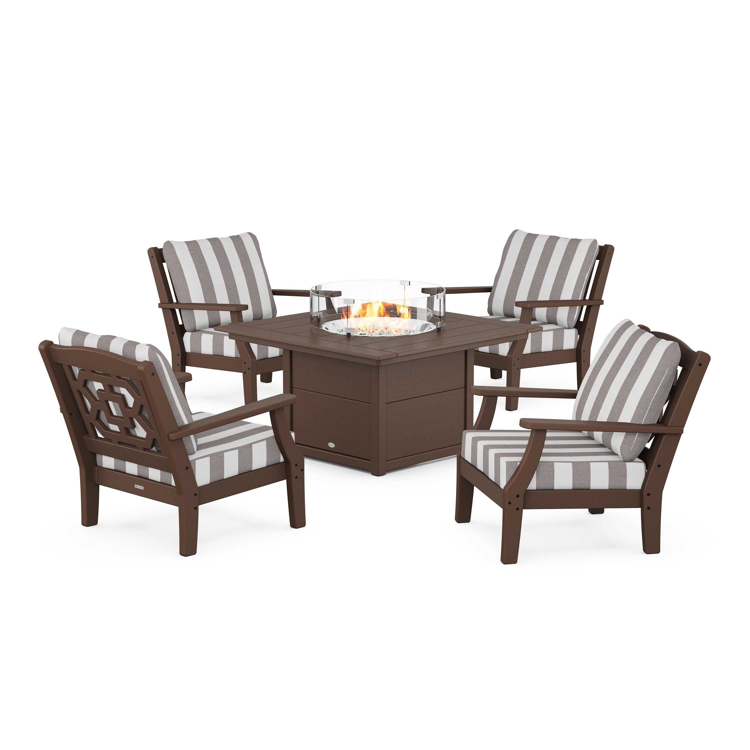 Chinoiserie 5-Piece Deep Seating Set with Fire Pit Table