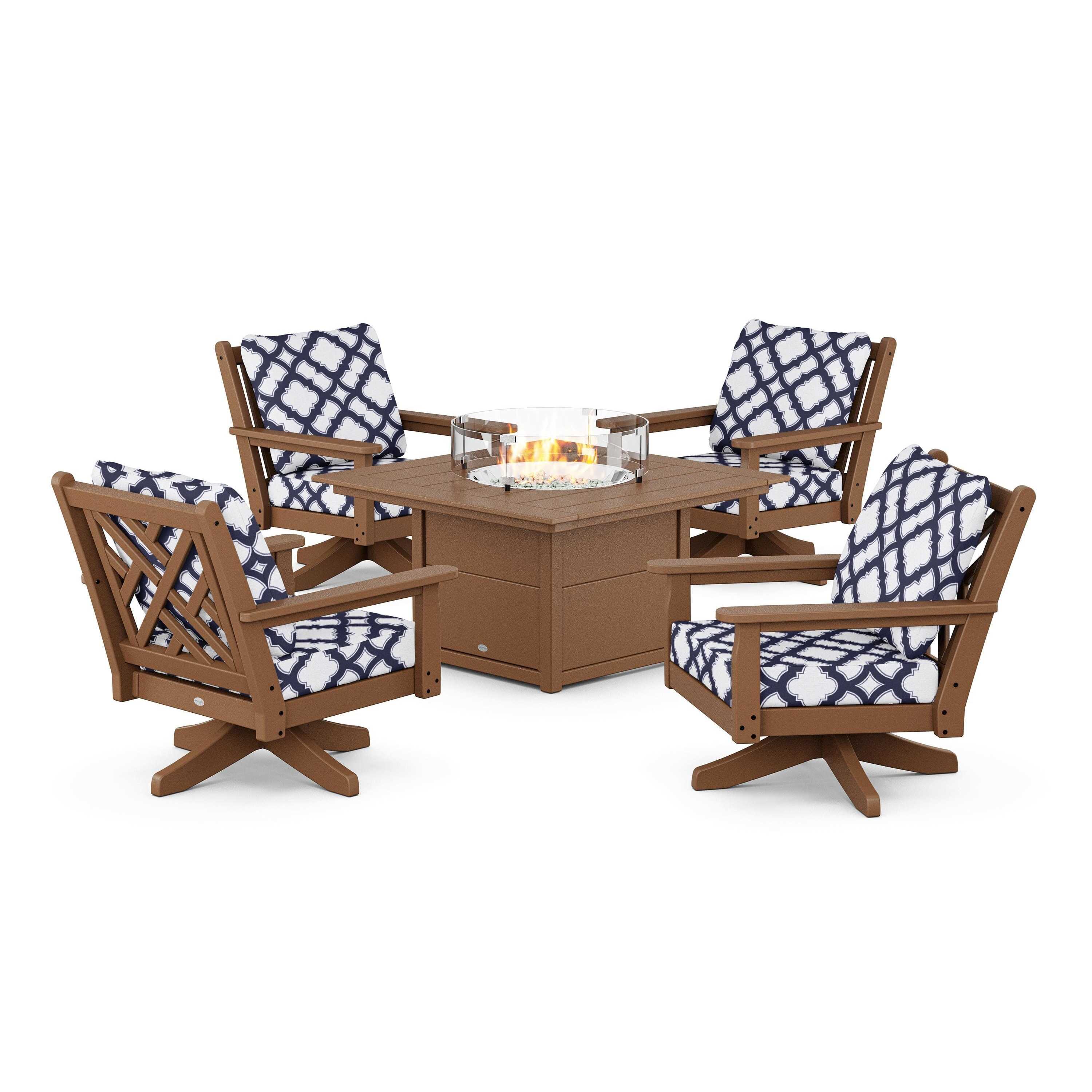 Chippendale 5-Piece Deep Seating Swivel Conversation Set with Fire Pit Table