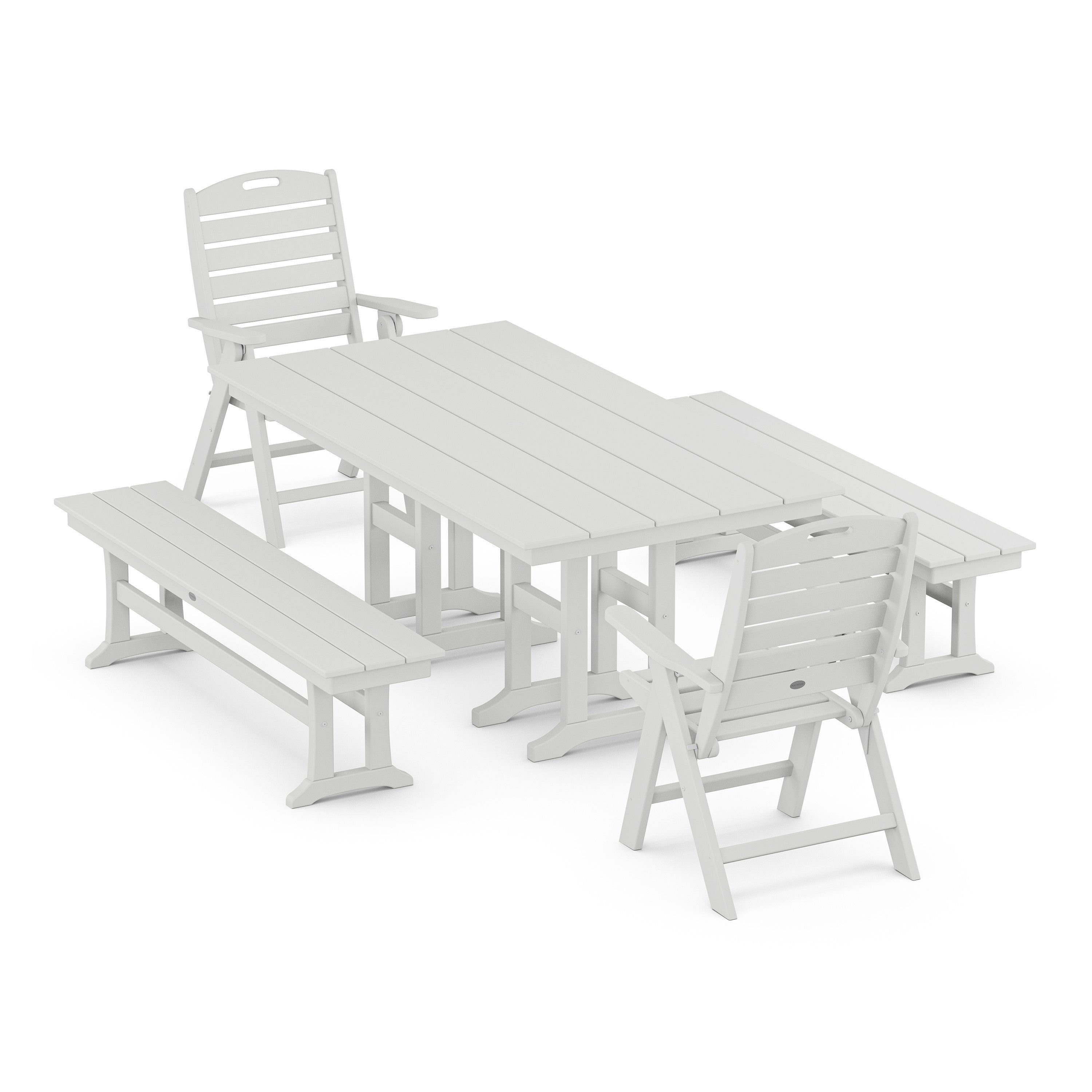 Nautical Highback 5-Piece Farmhouse Dining Set with Benches