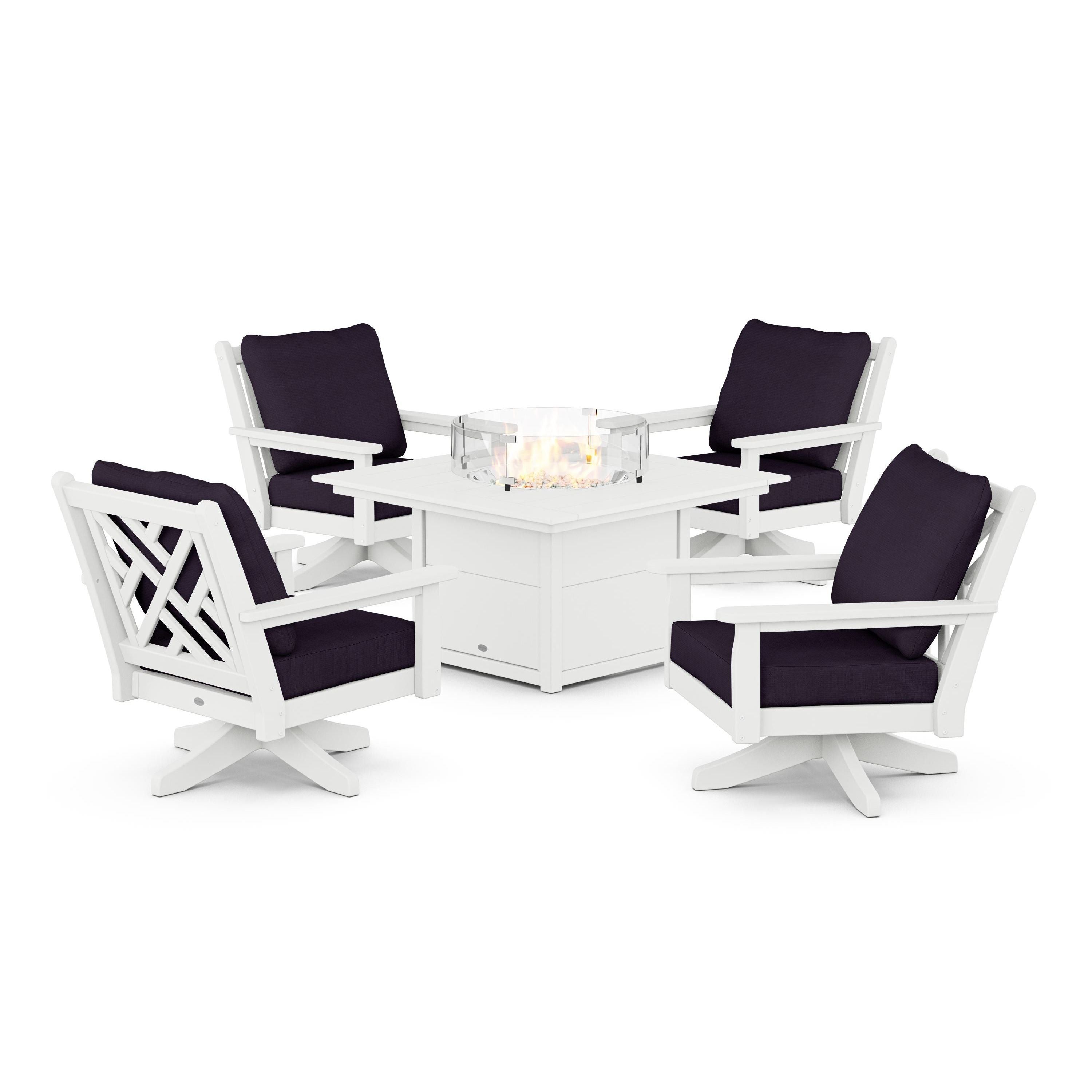 Chippendale 5-Piece Deep Seating Swivel Conversation Set with Fire Pit Table