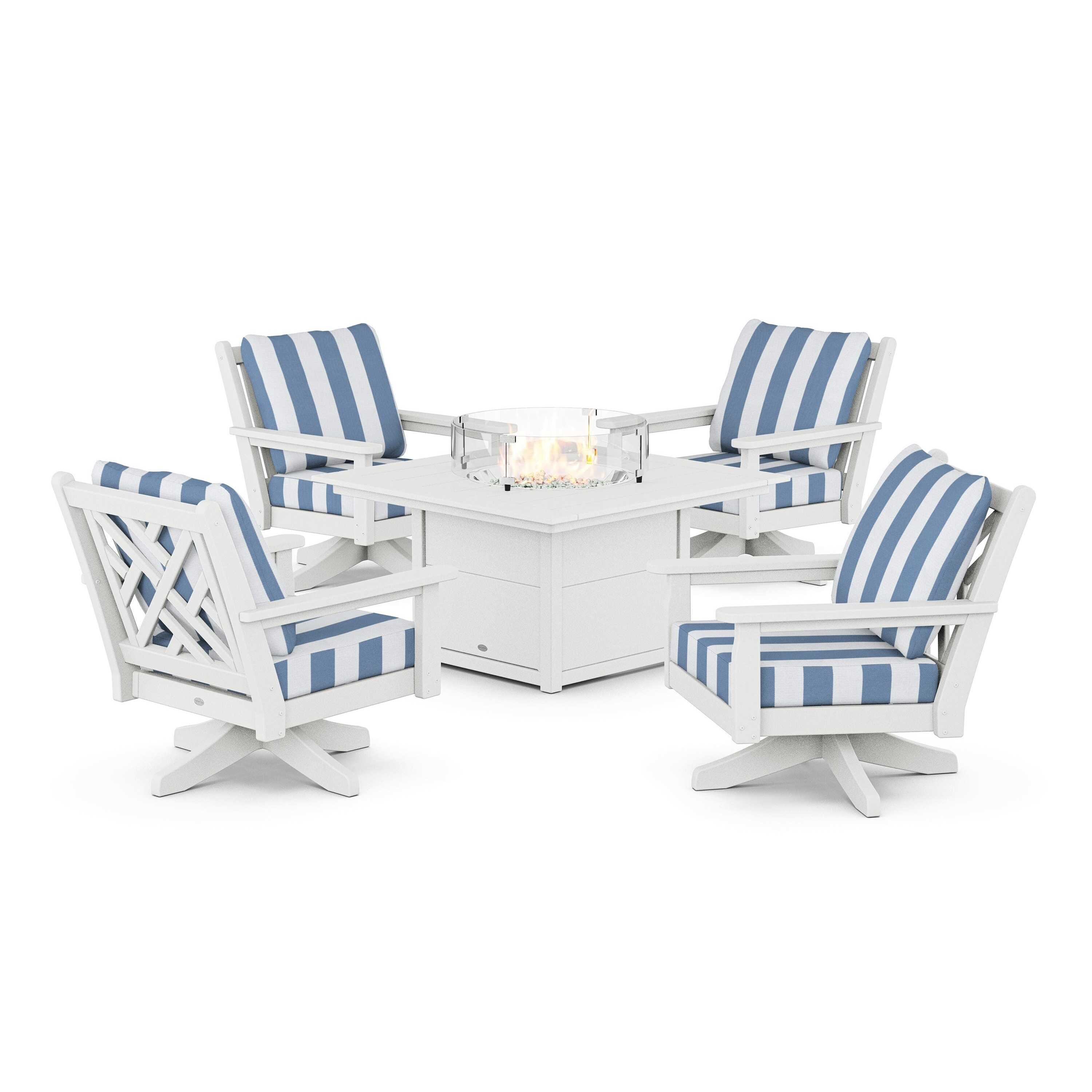 Chippendale 5-Piece Deep Seating Swivel Conversation Set with Fire Pit Table