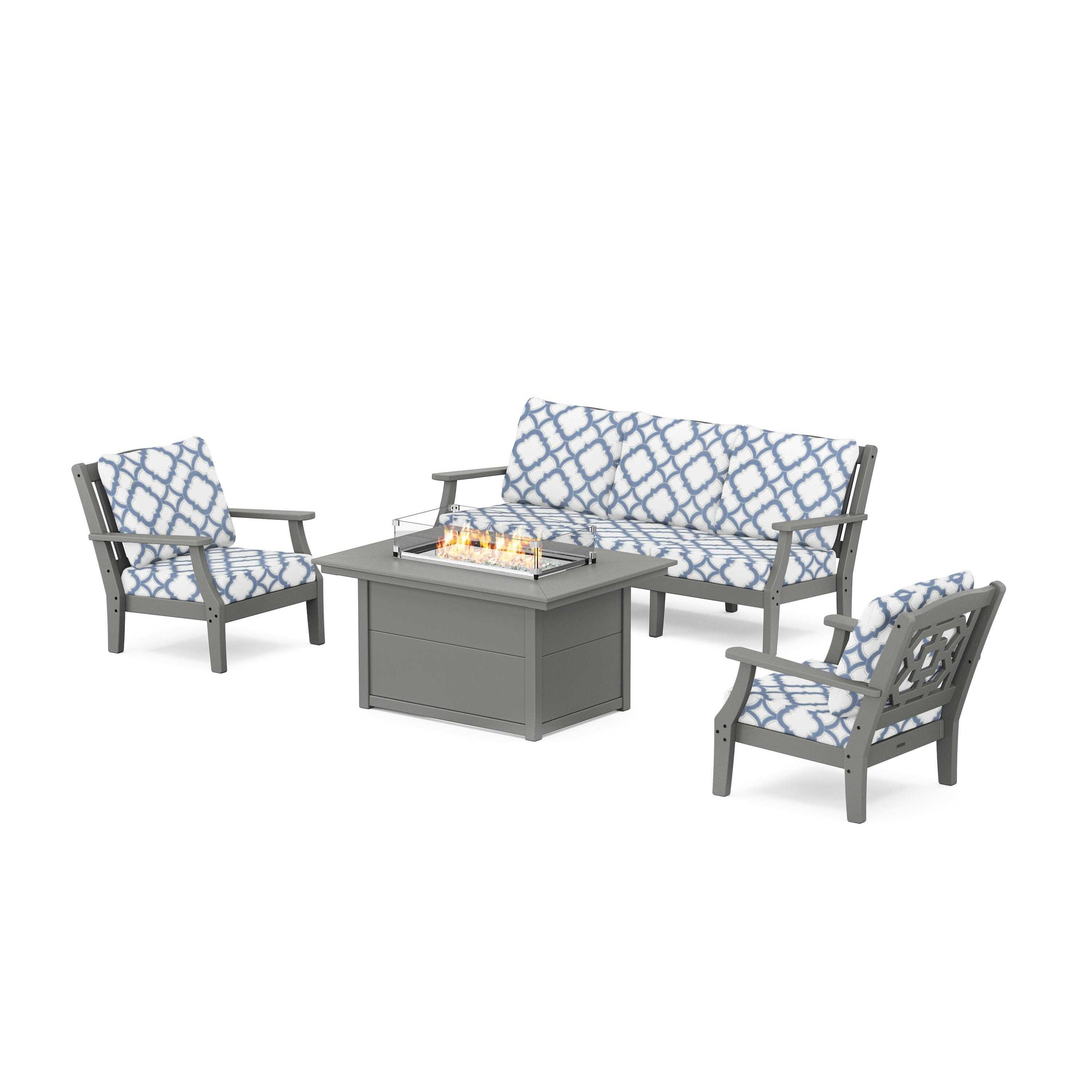 Chinoiserie Deep Seating Fire Pit Table Set