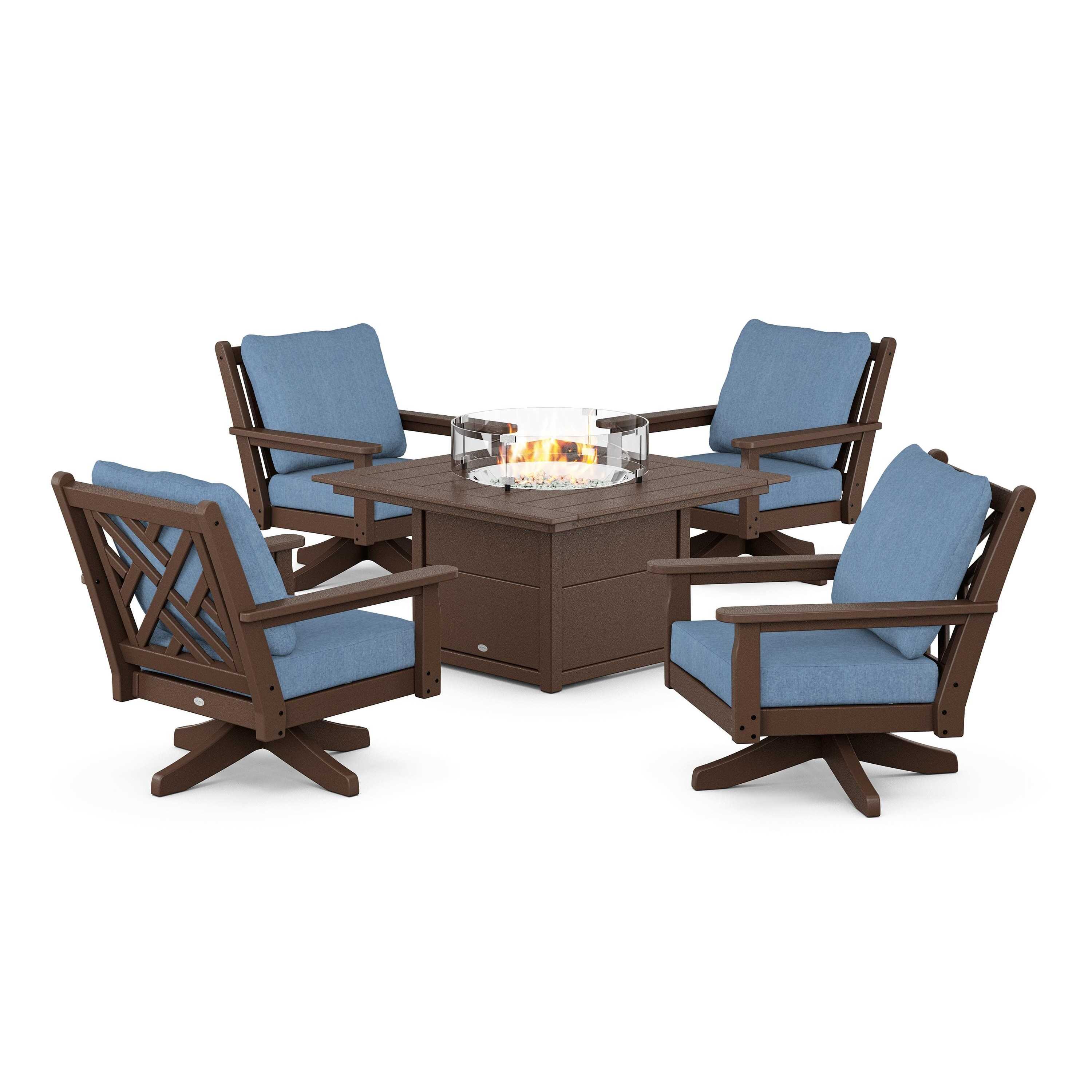Chippendale 5-Piece Deep Seating Swivel Conversation Set with Fire Pit Table