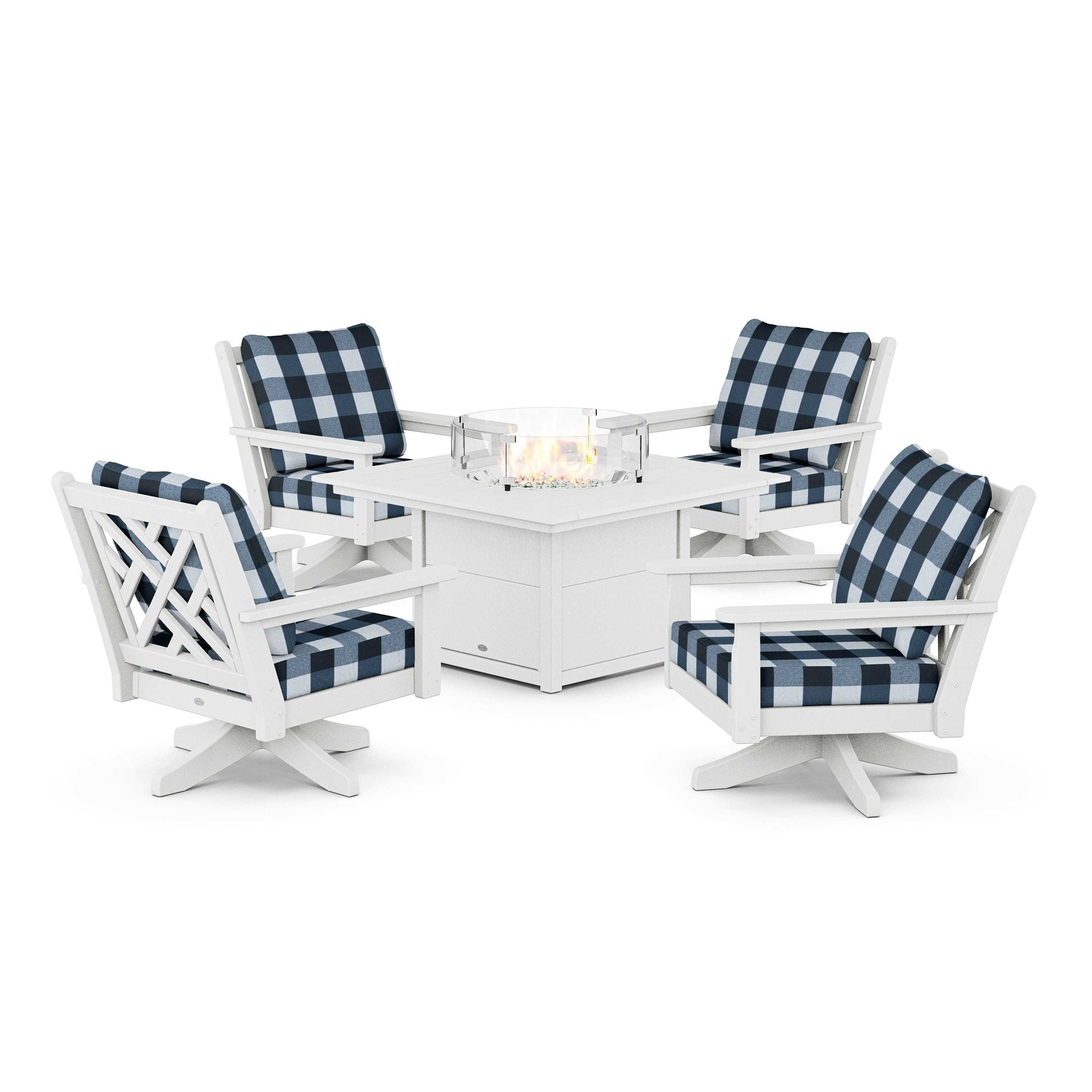 Chippendale 5-Piece Deep Seating Swivel Conversation Set with Fire Pit Table