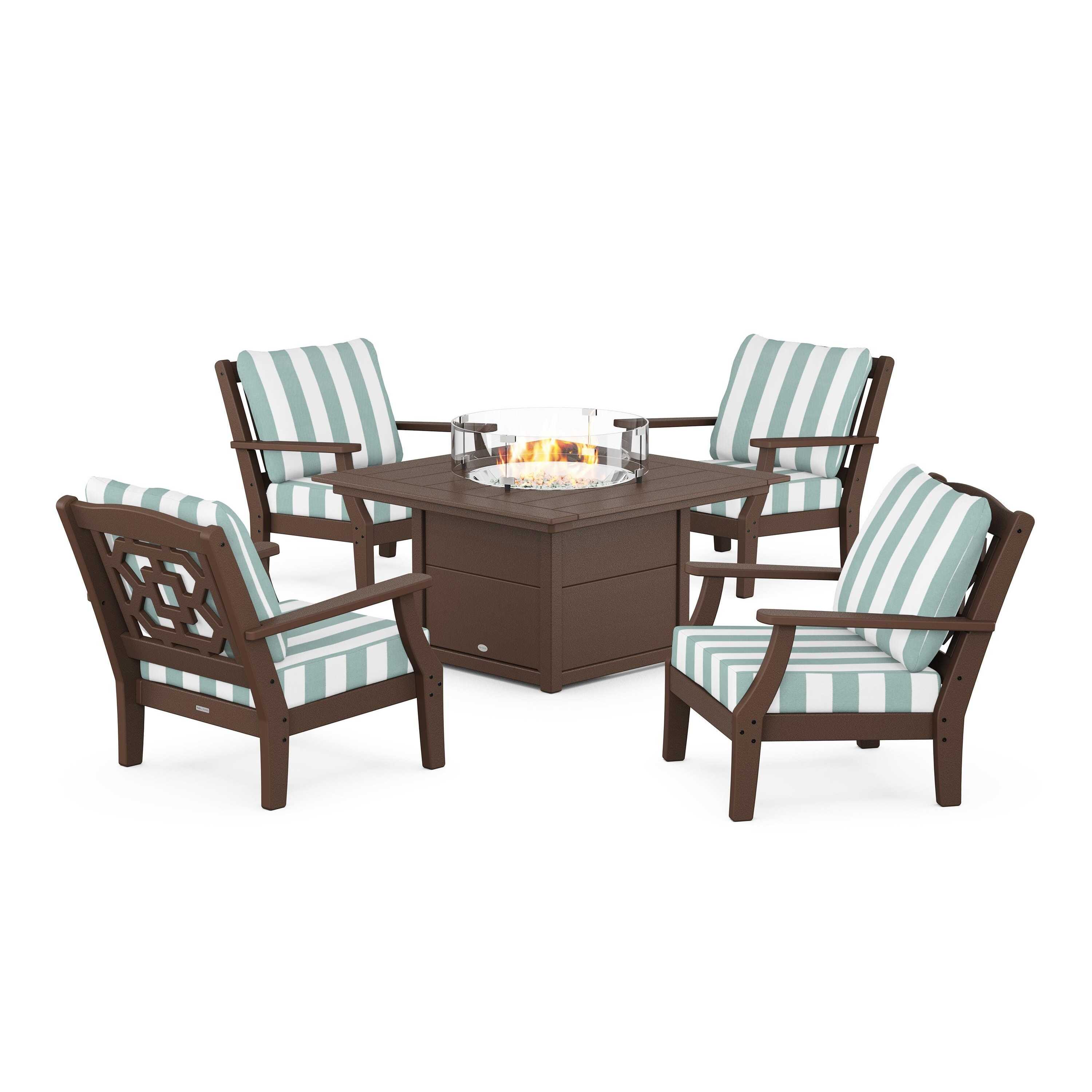 Chinoiserie 5-Piece Deep Seating Set with Fire Pit Table