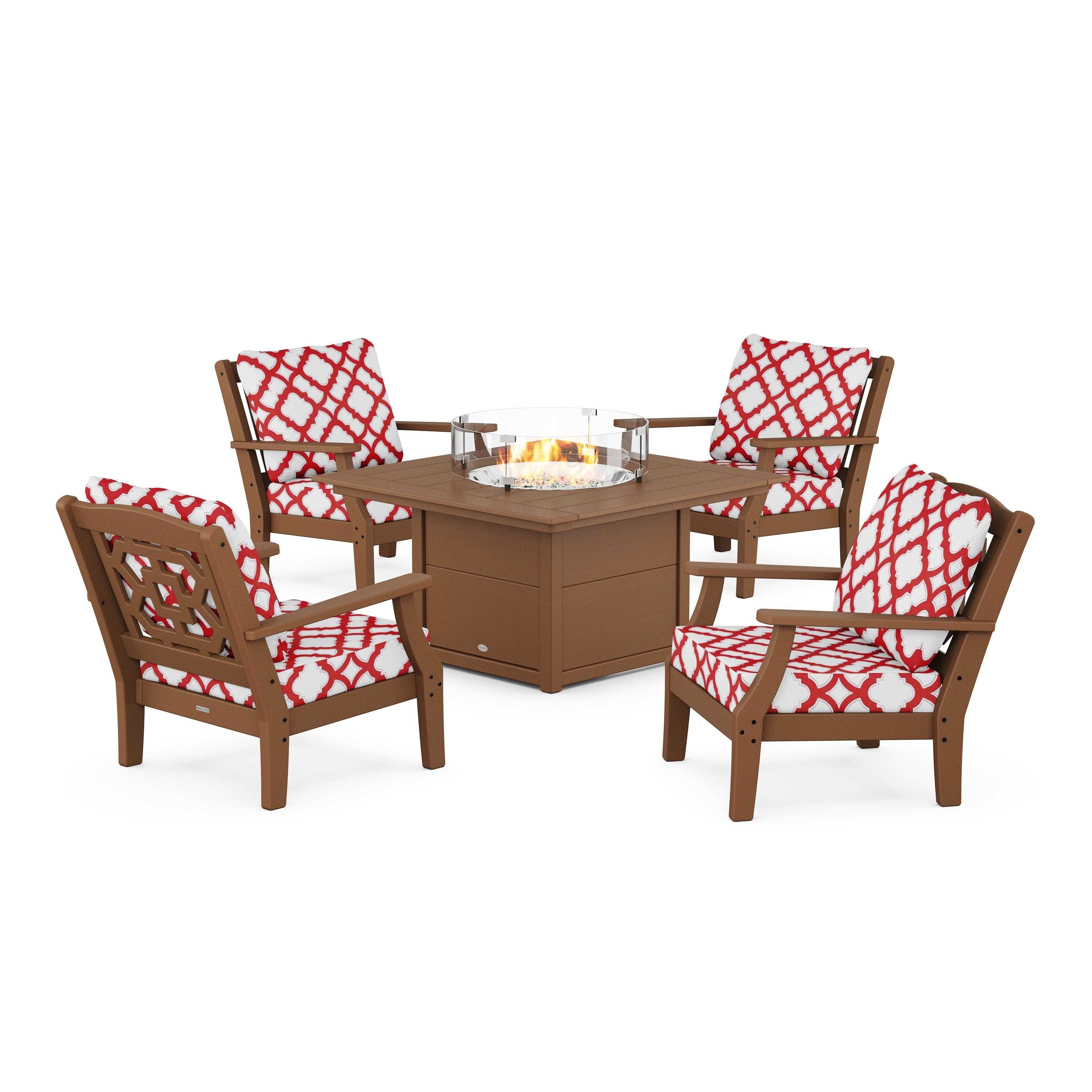 Chinoiserie 5-Piece Deep Seating Set with Fire Pit Table