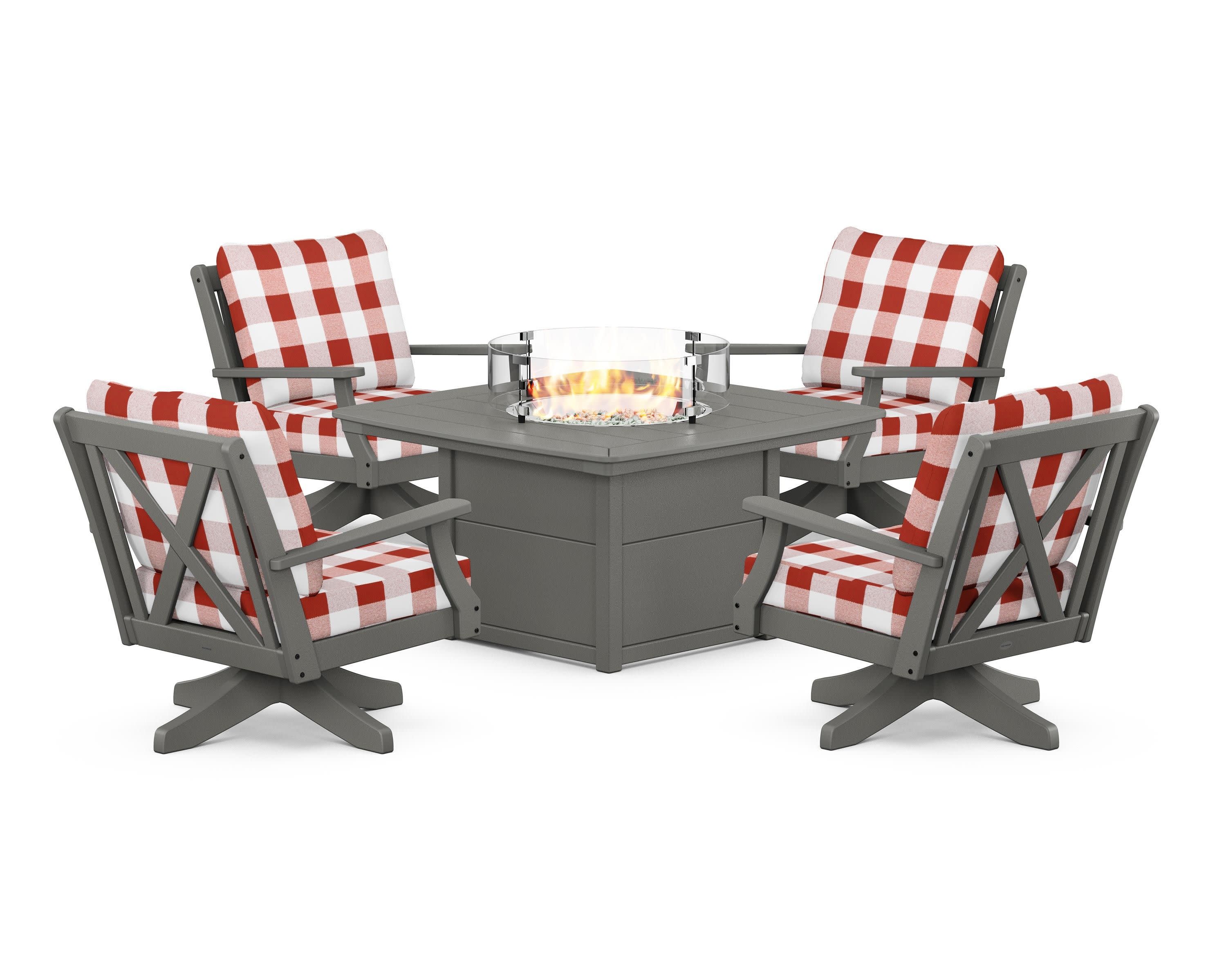Braxton 5-Piece Deep Seating Swivel Conversation Set with Fire Pit Table