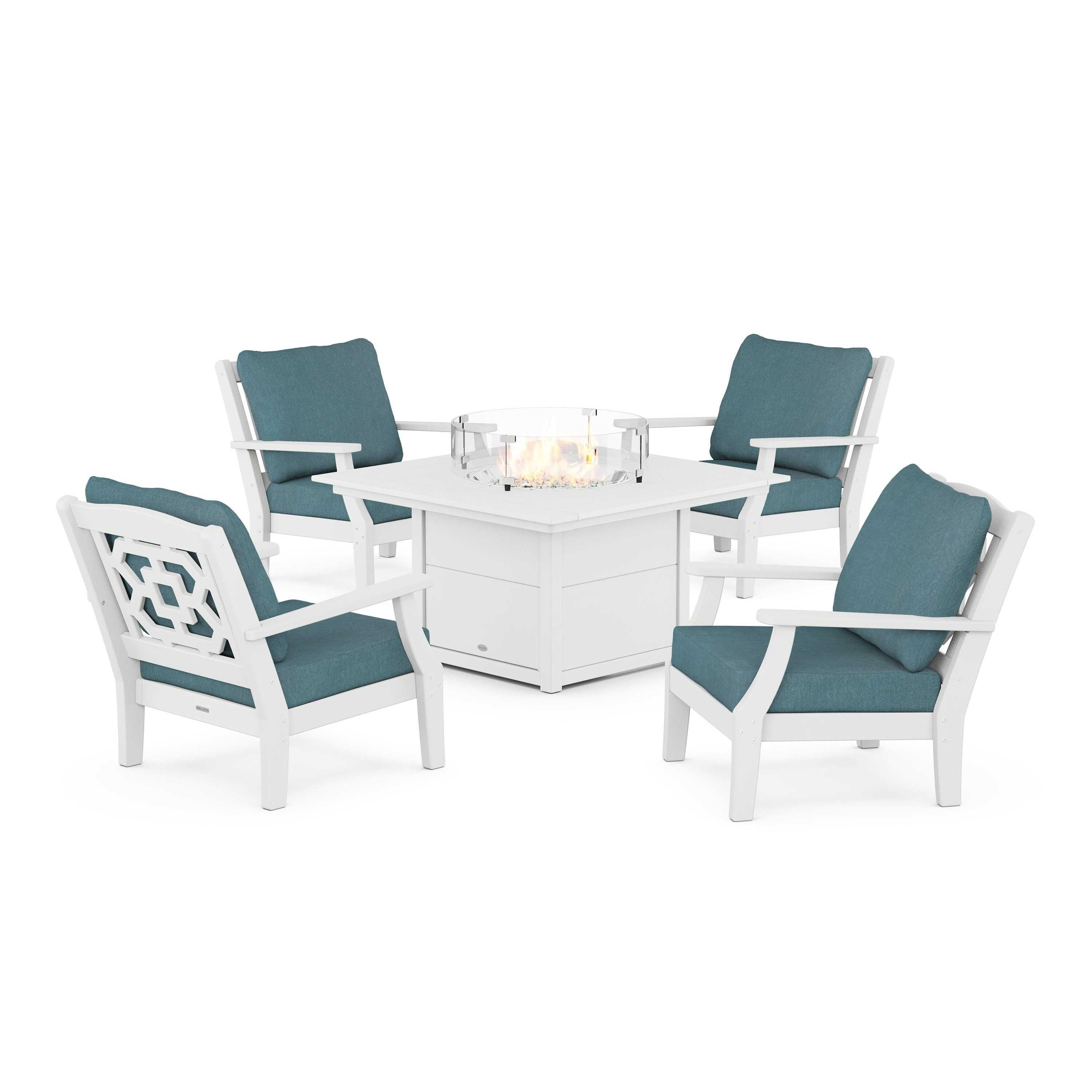 Chinoiserie 5-Piece Deep Seating Set with Fire Pit Table