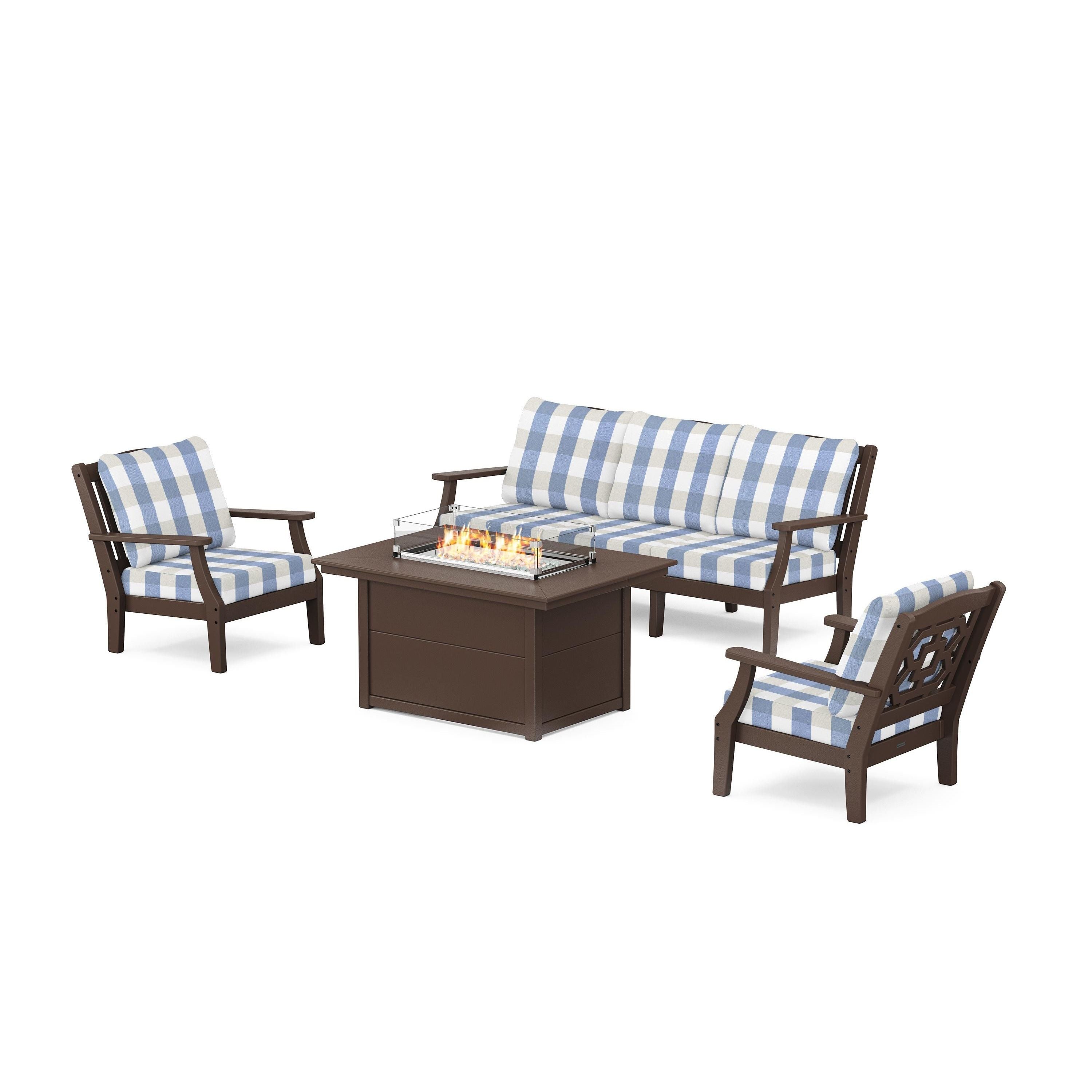 Chinoiserie Deep Seating Fire Pit Table Set