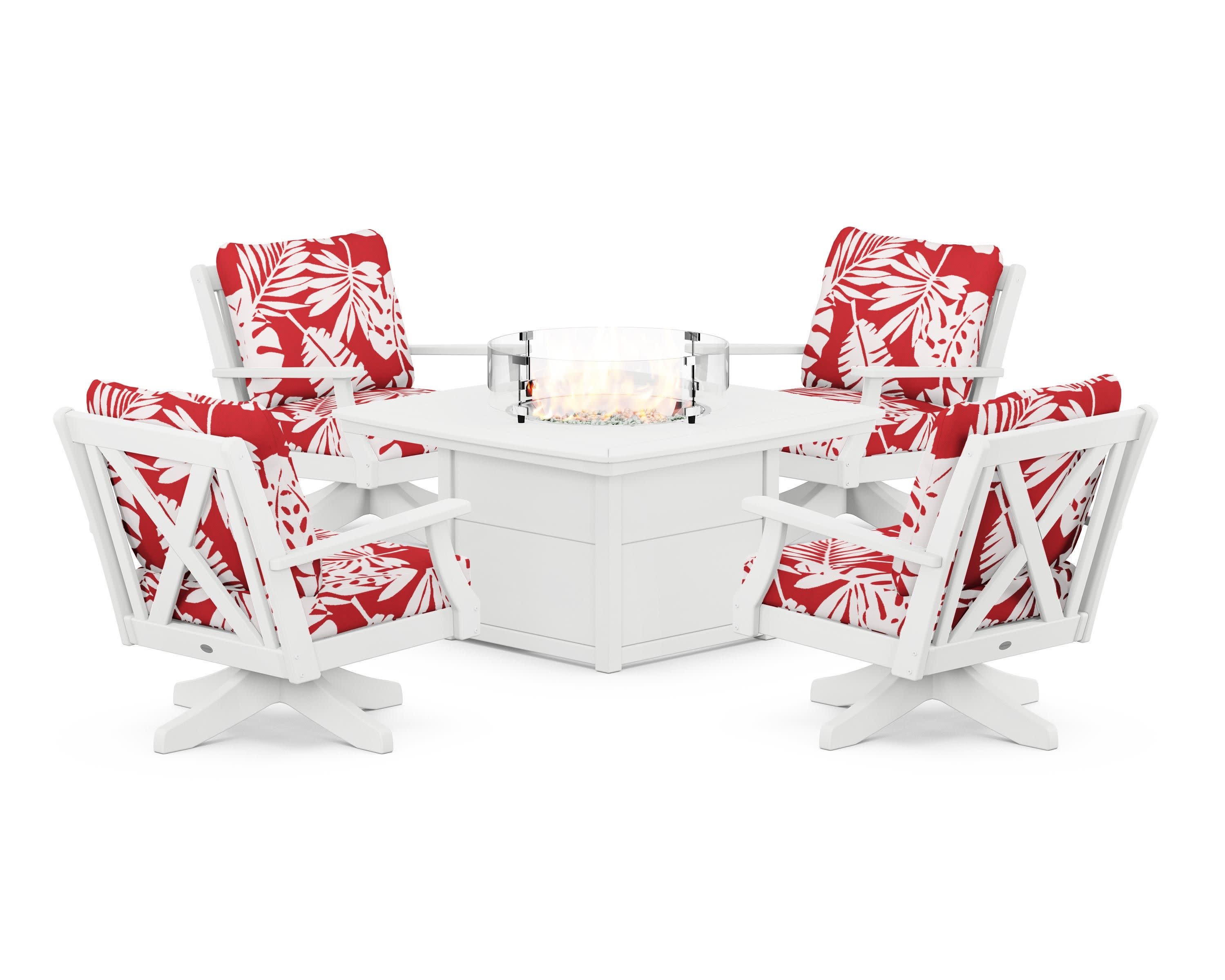 Braxton 5-Piece Deep Seating Swivel Conversation Set with Fire Pit Table